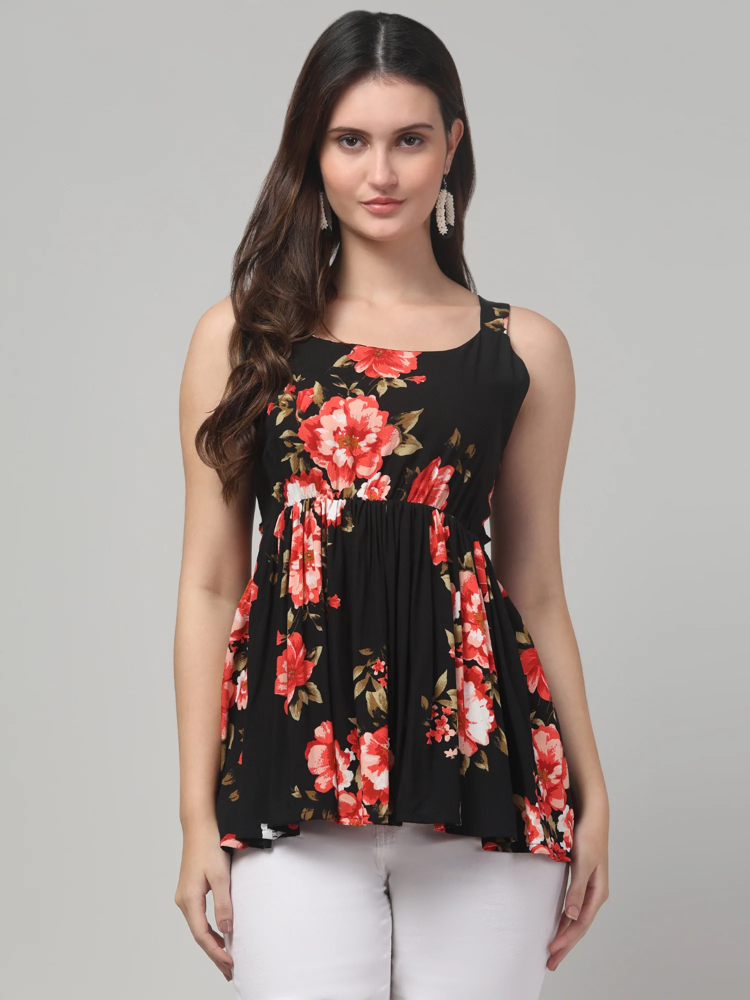 Clobug Women Black Floral Tunic Top - Image 3