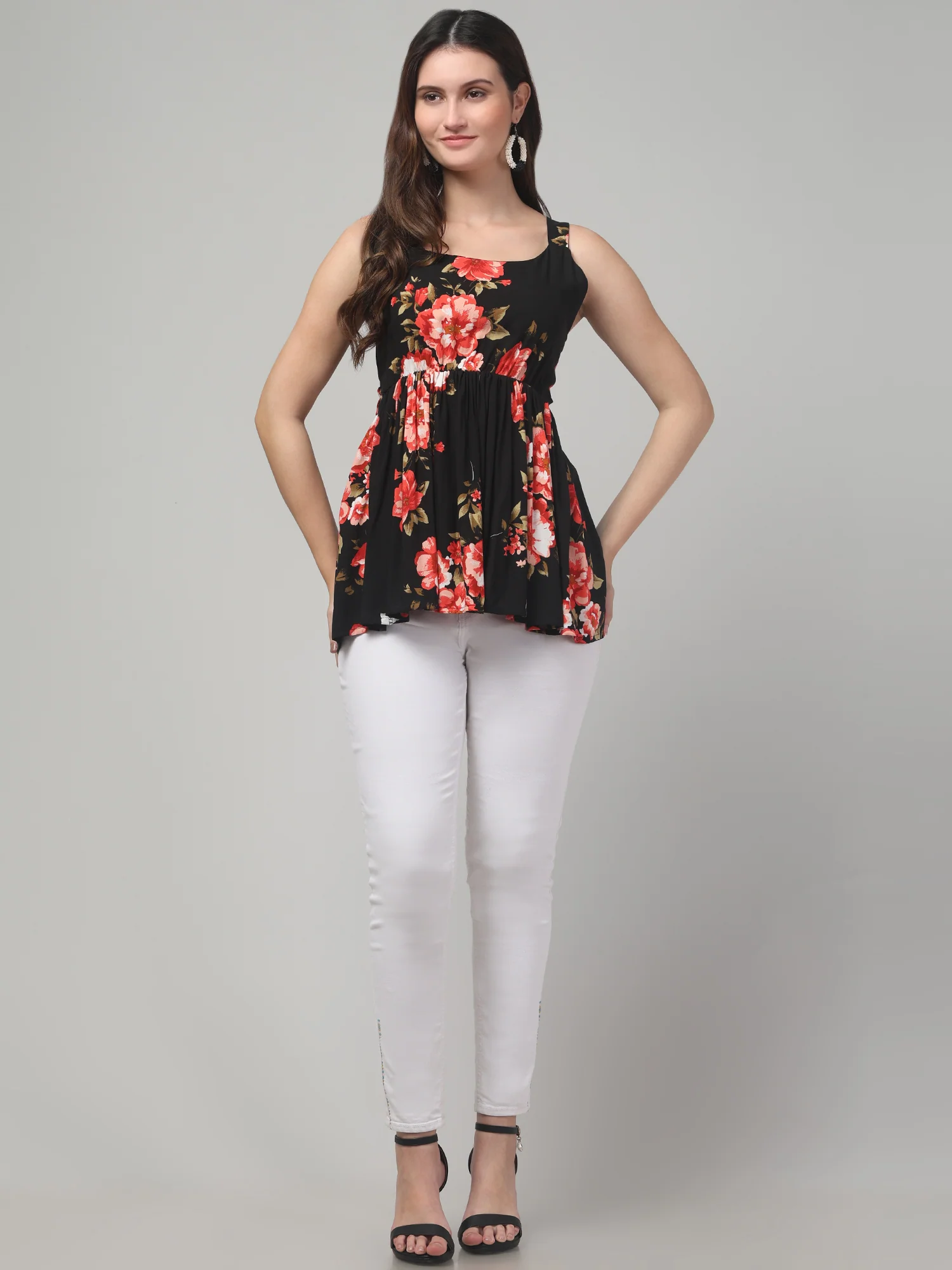 Clobug Women Black Floral Tunic Top - Image 4