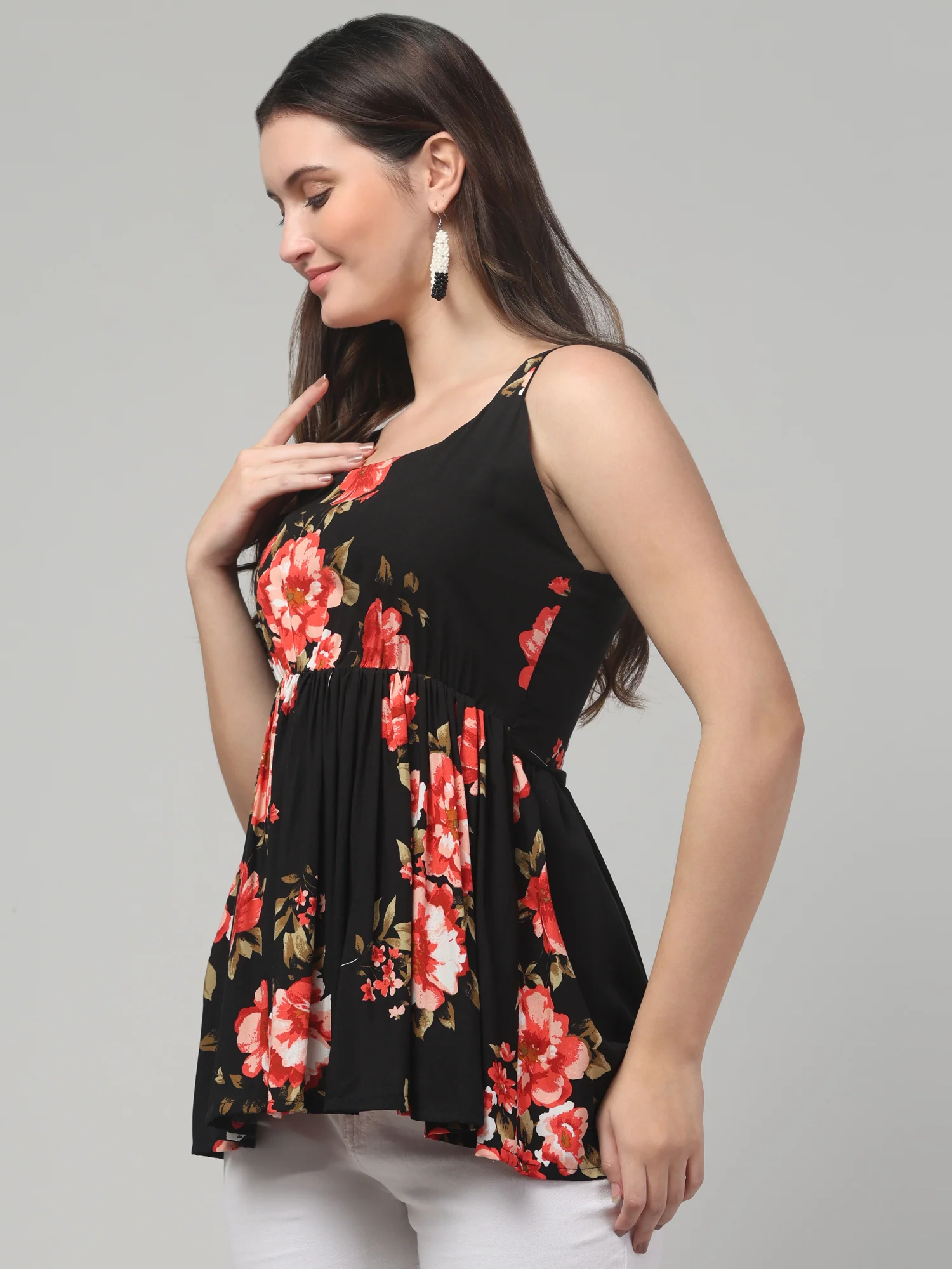 Clobug Women Black Floral Tunic Top - Image 5