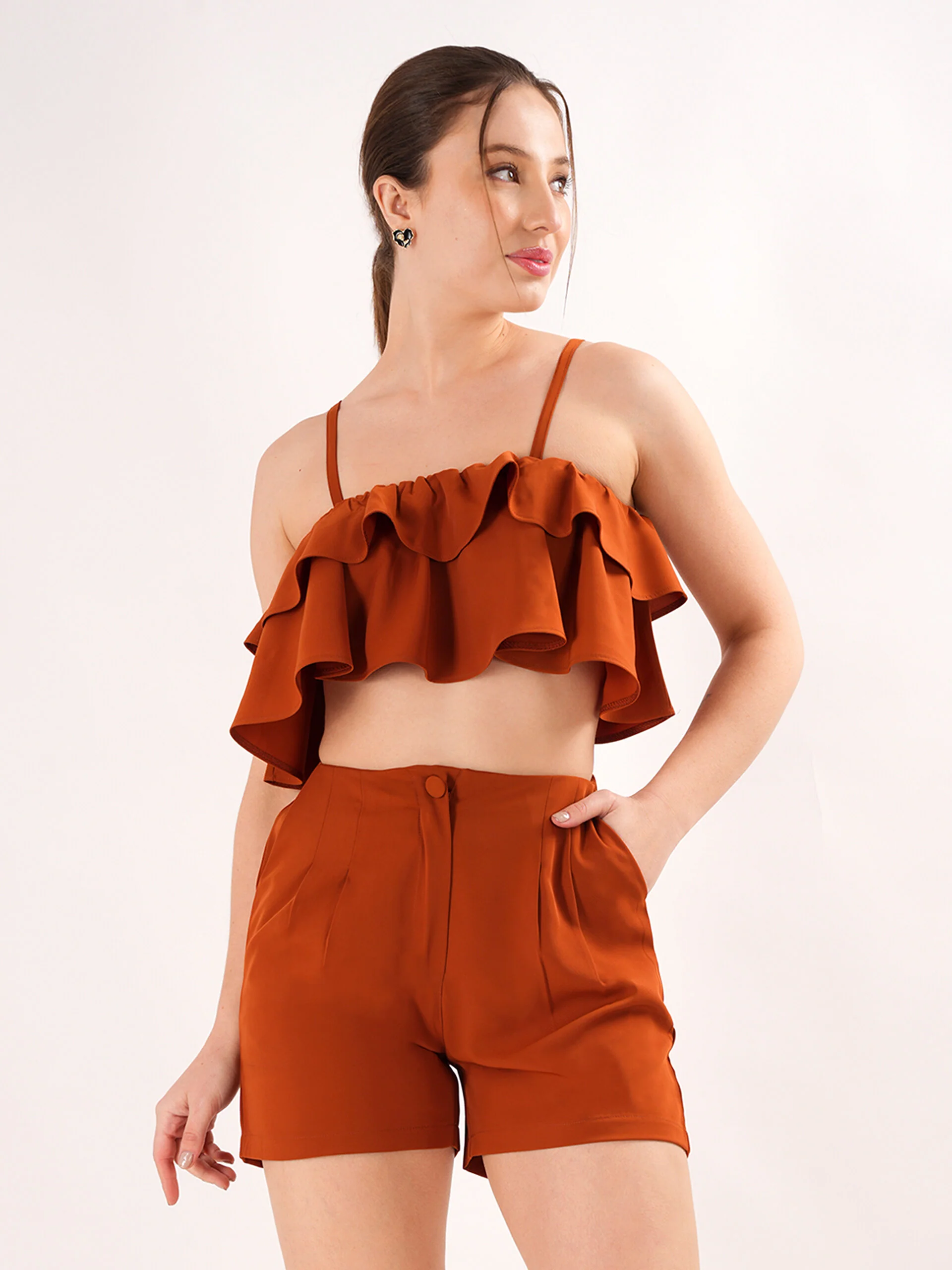 Brown Frilly Spaghetti Strap co ord set - Image 3