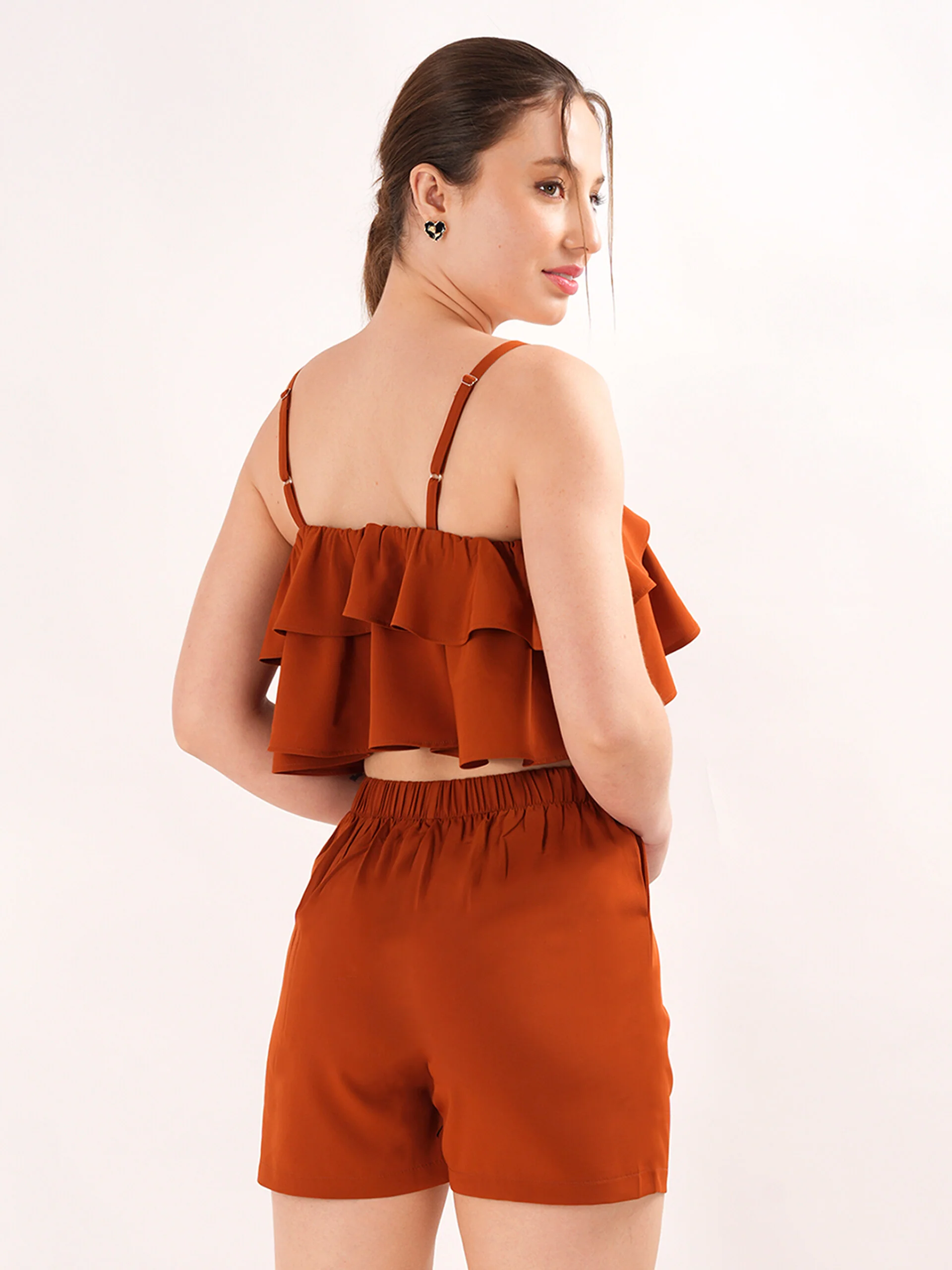 Brown Frilly Spaghetti Strap co ord set - Image 4