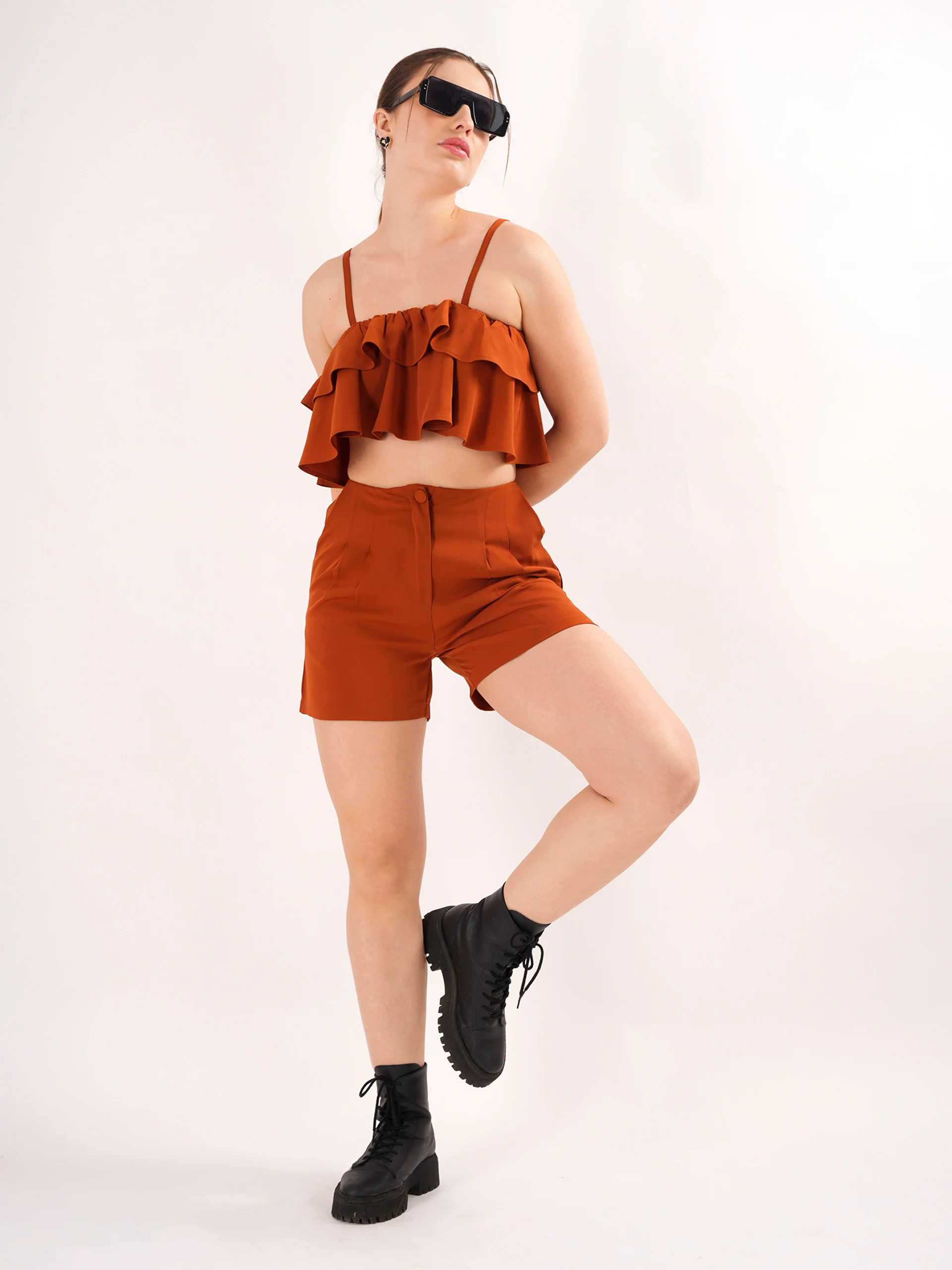 Brown Frilly Spaghetti Strap co ord set - Image 5