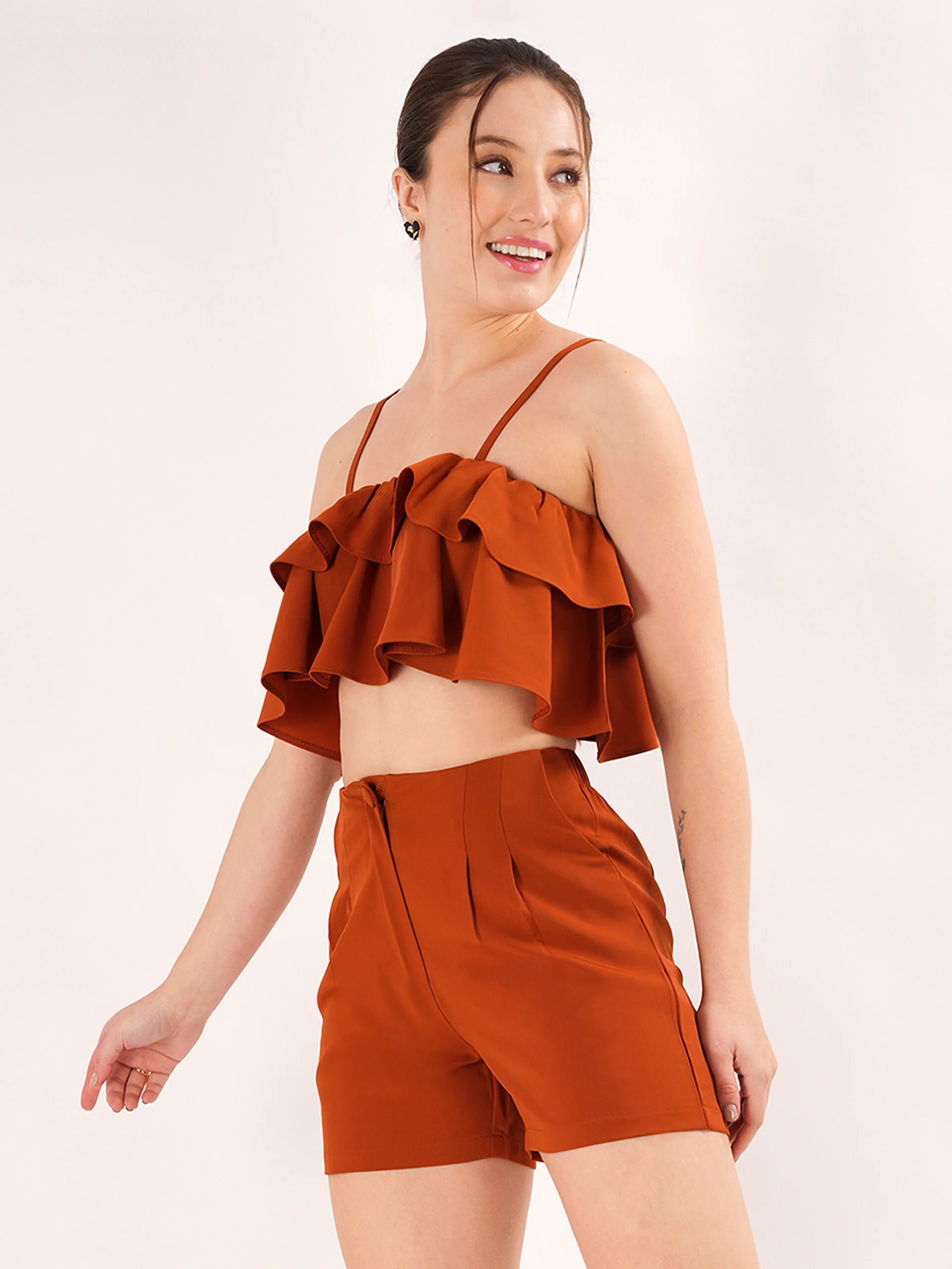 Brown Frilly Spaghetti Strap co ord set - Image 6