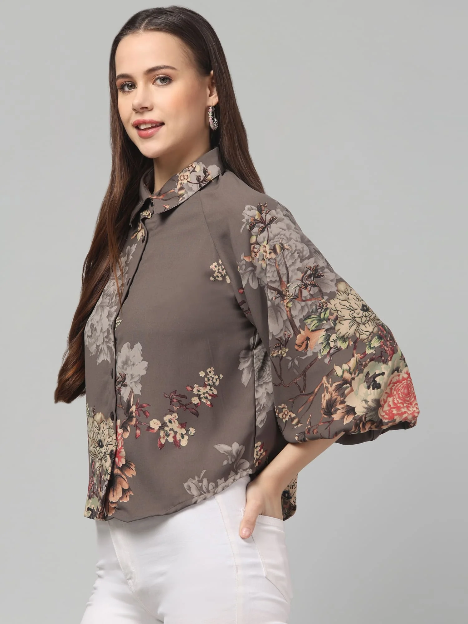 Floral Printed Butterfly Sleeve Top - Image 6