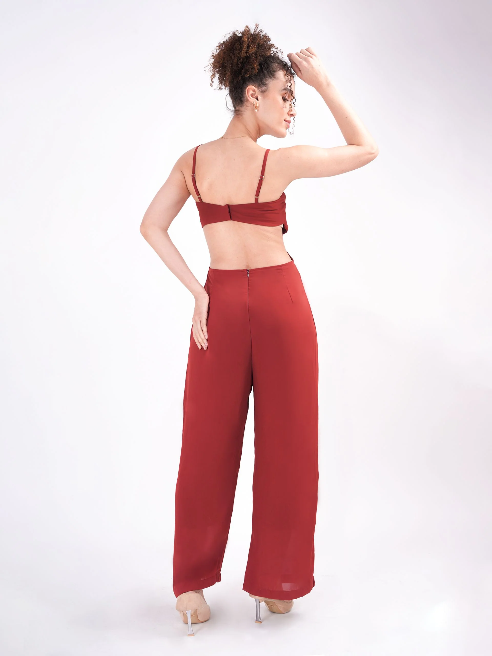 Clobug Maroon Spaghetti Strap Waist detail Jumpsuit - Image 3