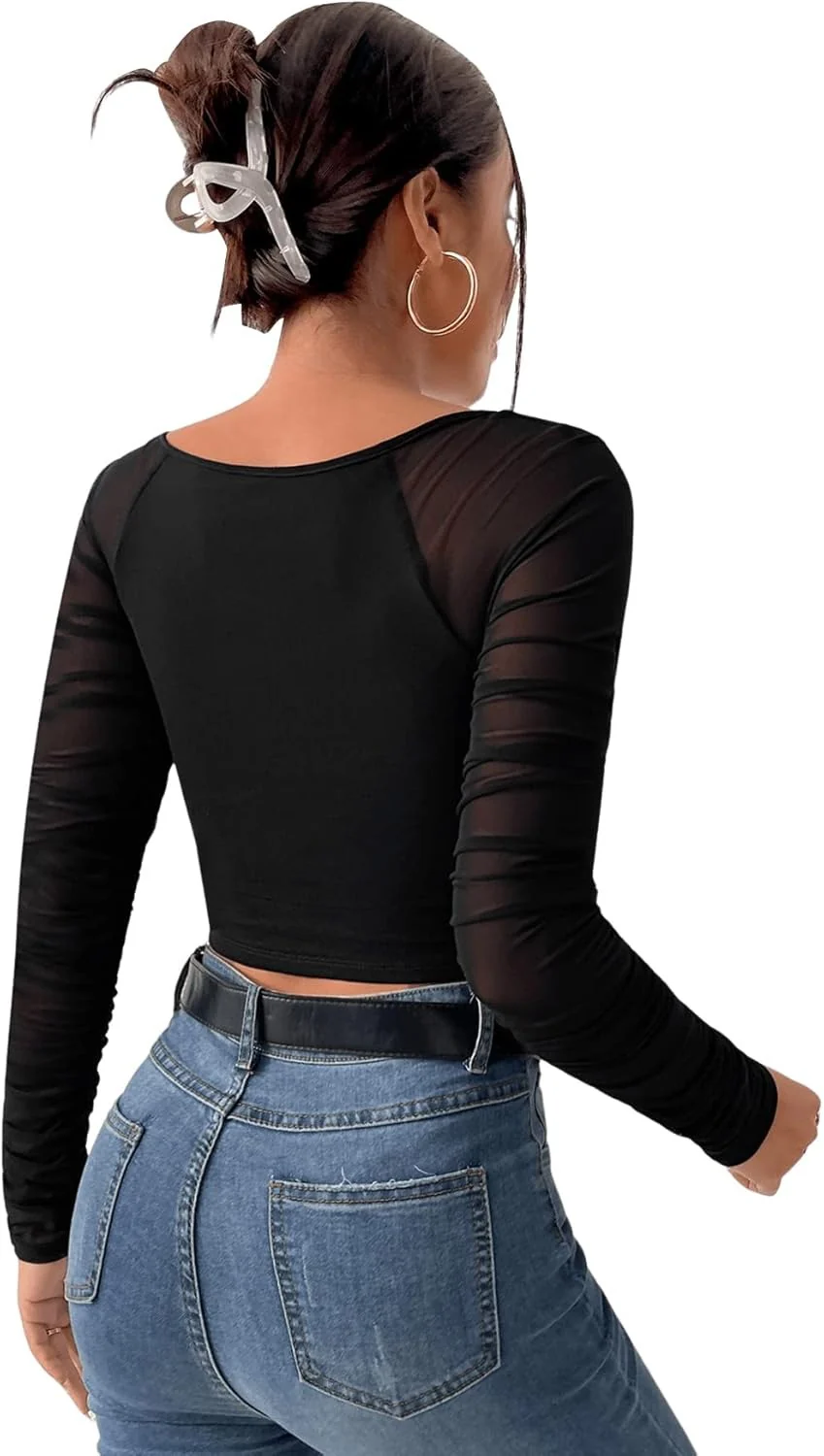 Neted Solid Crop Top - Image 12