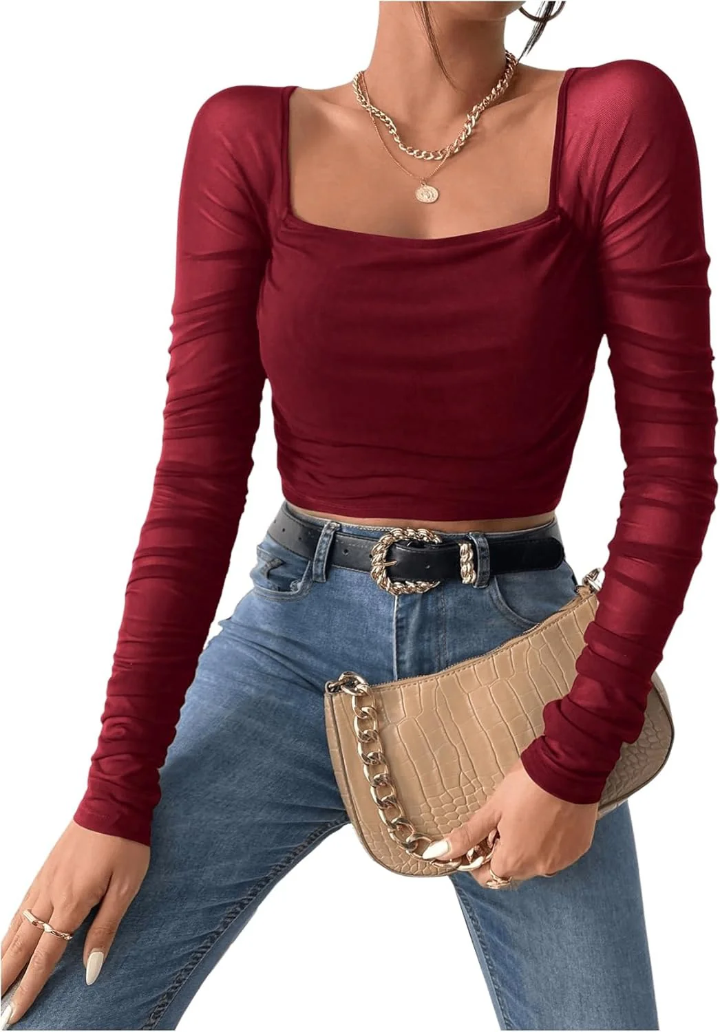 Neted Solid Crop Top - Image 17