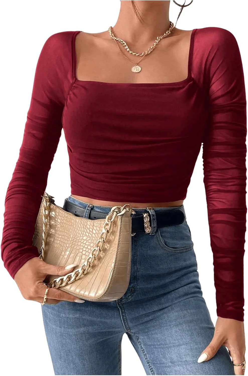 Neted Solid Crop Top - Image 22