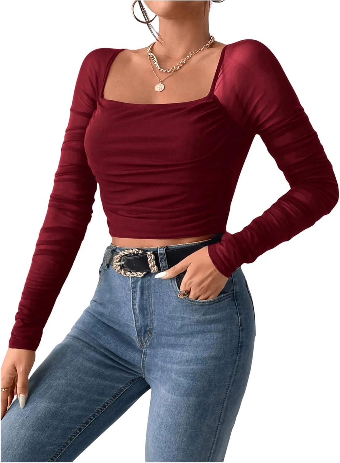 Neted Solid Crop Top - Image 23