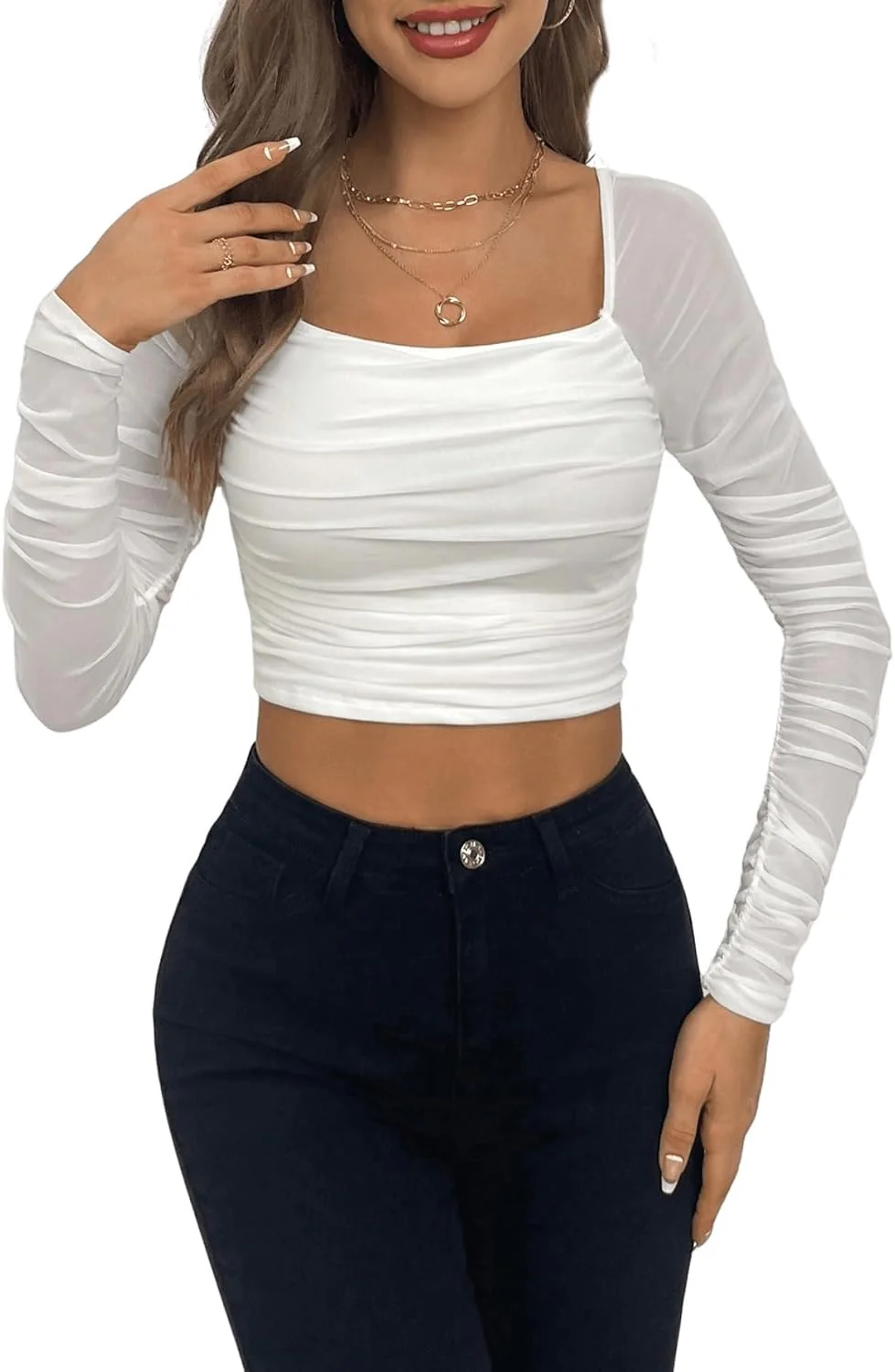 Neted Solid Crop Top - Image 3