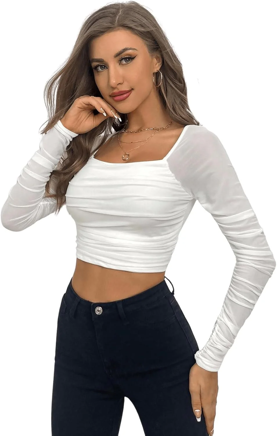 Neted Solid Crop Top - Image 4
