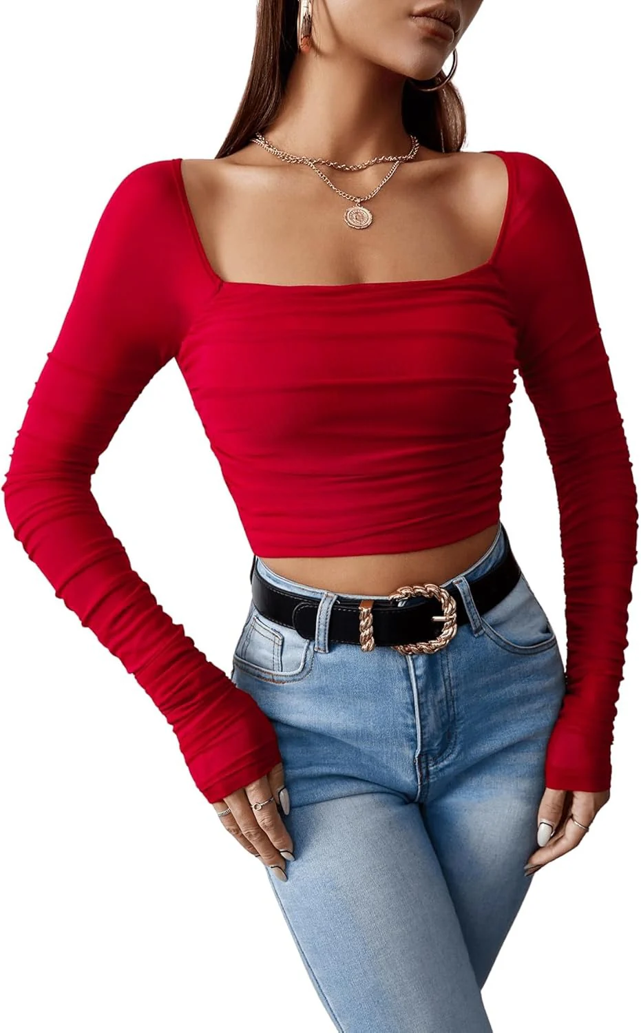 Neted Solid Crop Top - Image 6