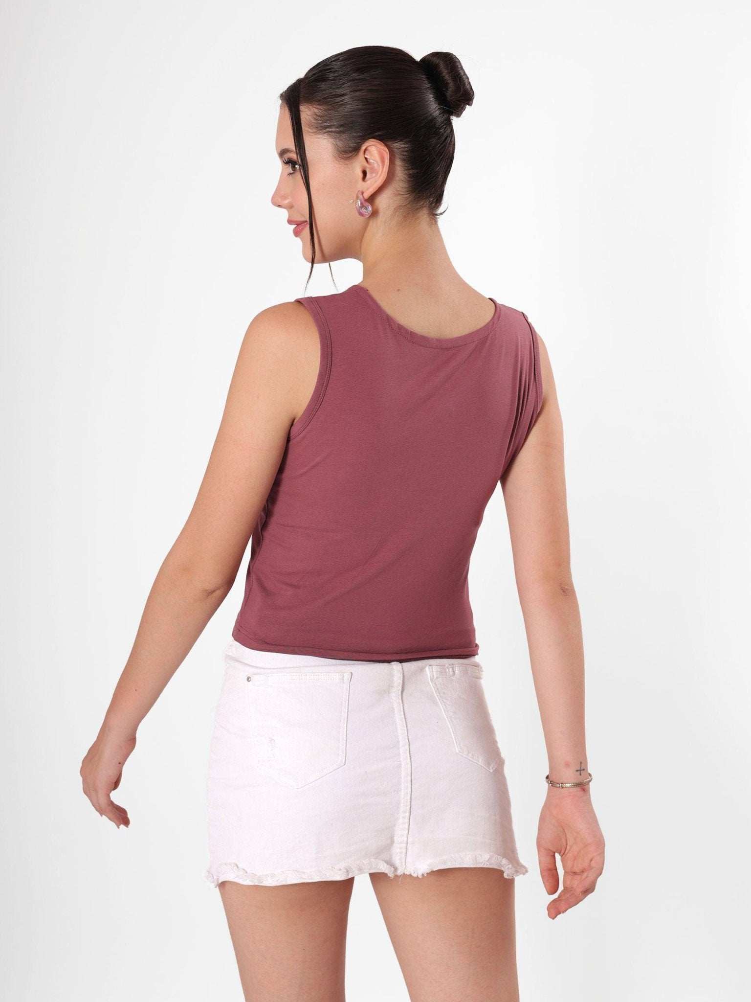 Clobug Pink Self Design Sleeveless Crop Top - Image 4