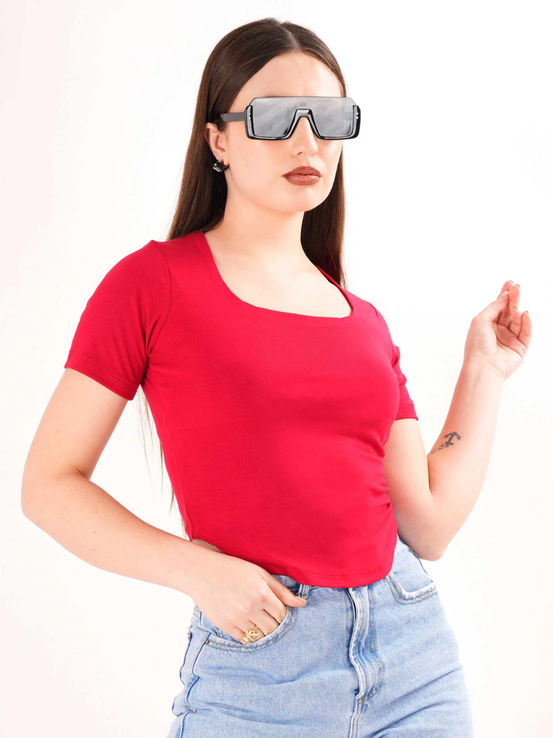 Red Square Neck Regular Top - Image 6