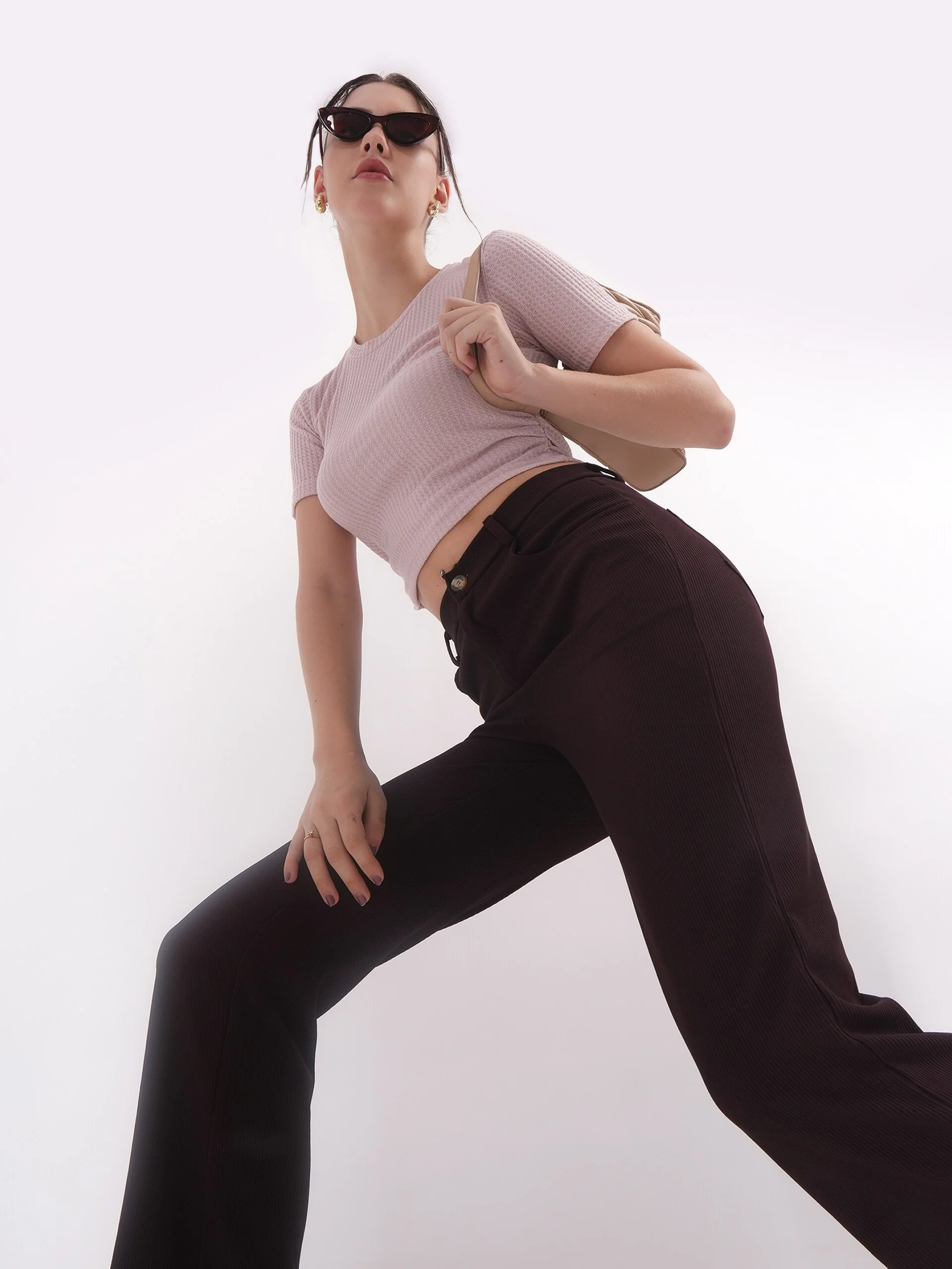 Clobug Self Design Round Neck Half Sleeve Fitted Crop Top - Image 24