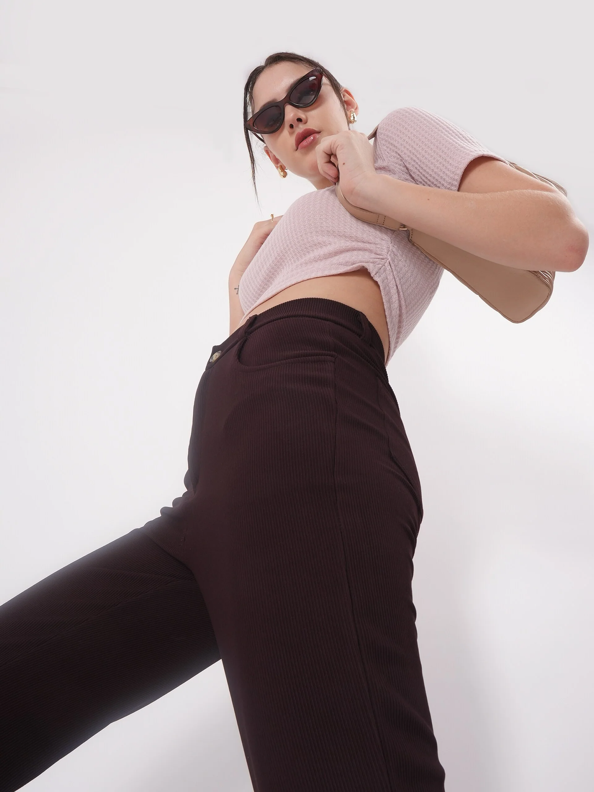 Clobug Self Design Round Neck Half Sleeve Fitted Crop Top - Image 25