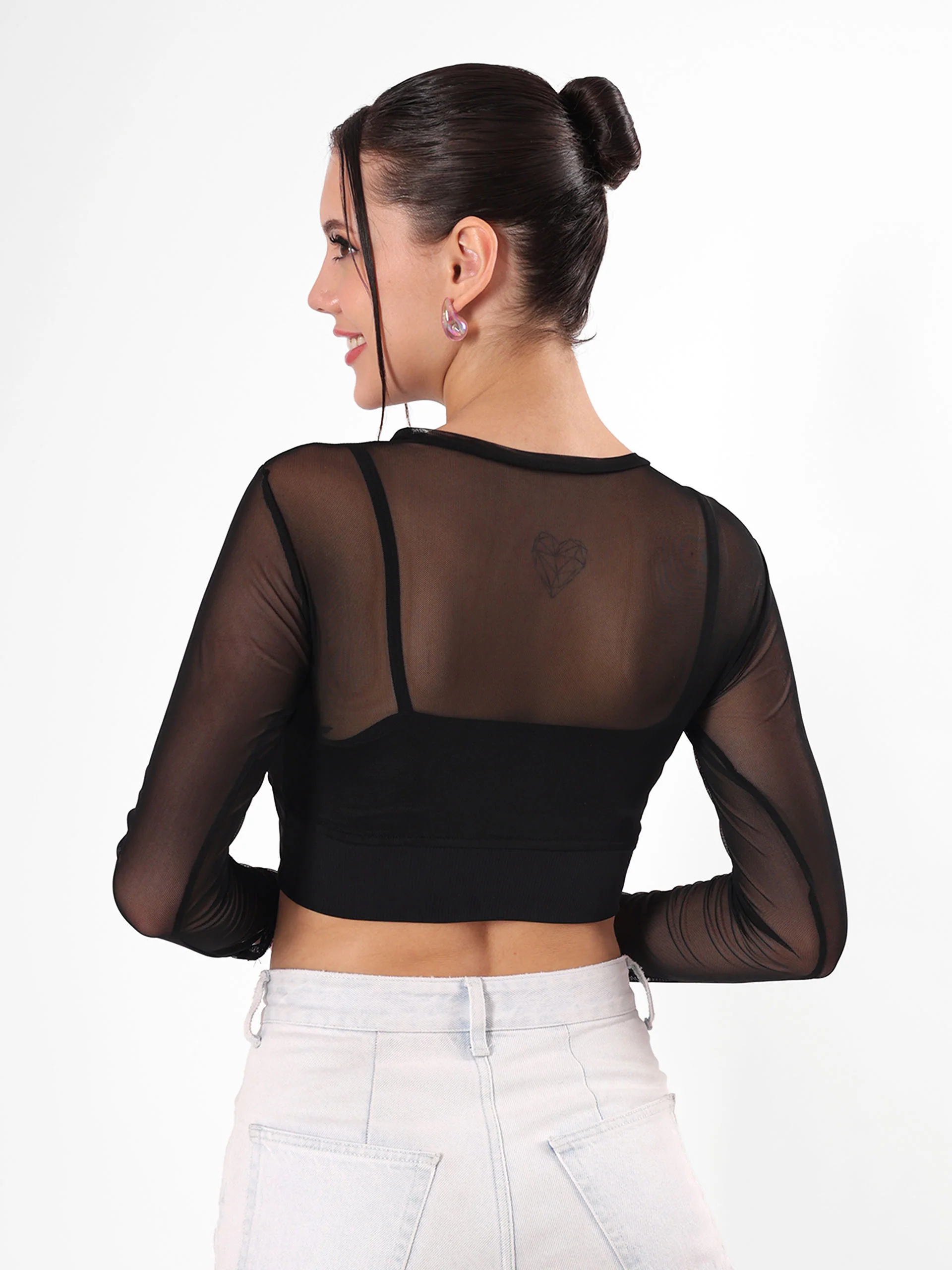 Sheer Black Full Sleeve Crop Top - Image 5
