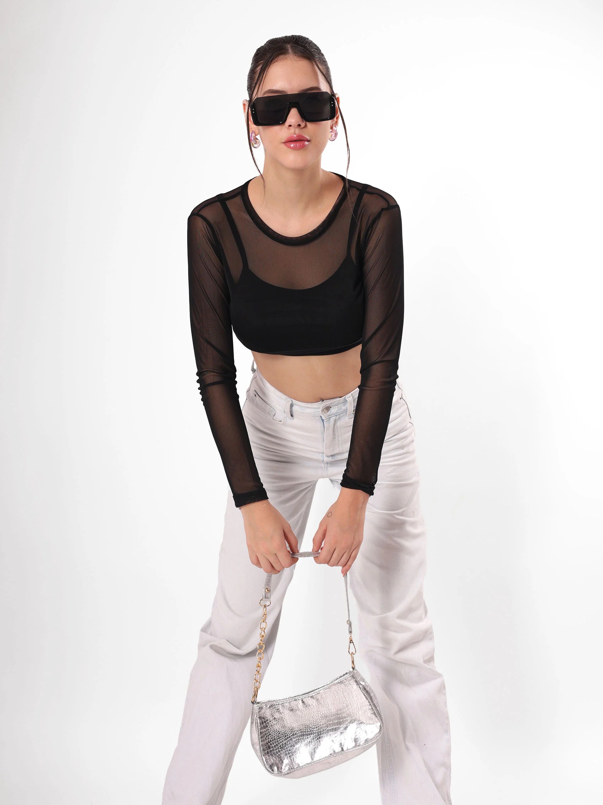 Sheer Black Full Sleeve Crop Top - Image 7
