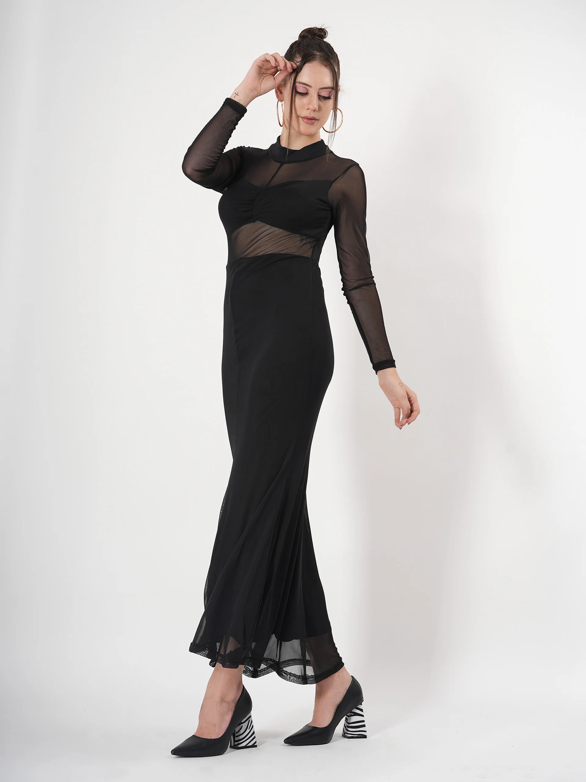 Clobug Sheer Long Dress With Full Sleeve - Image 9