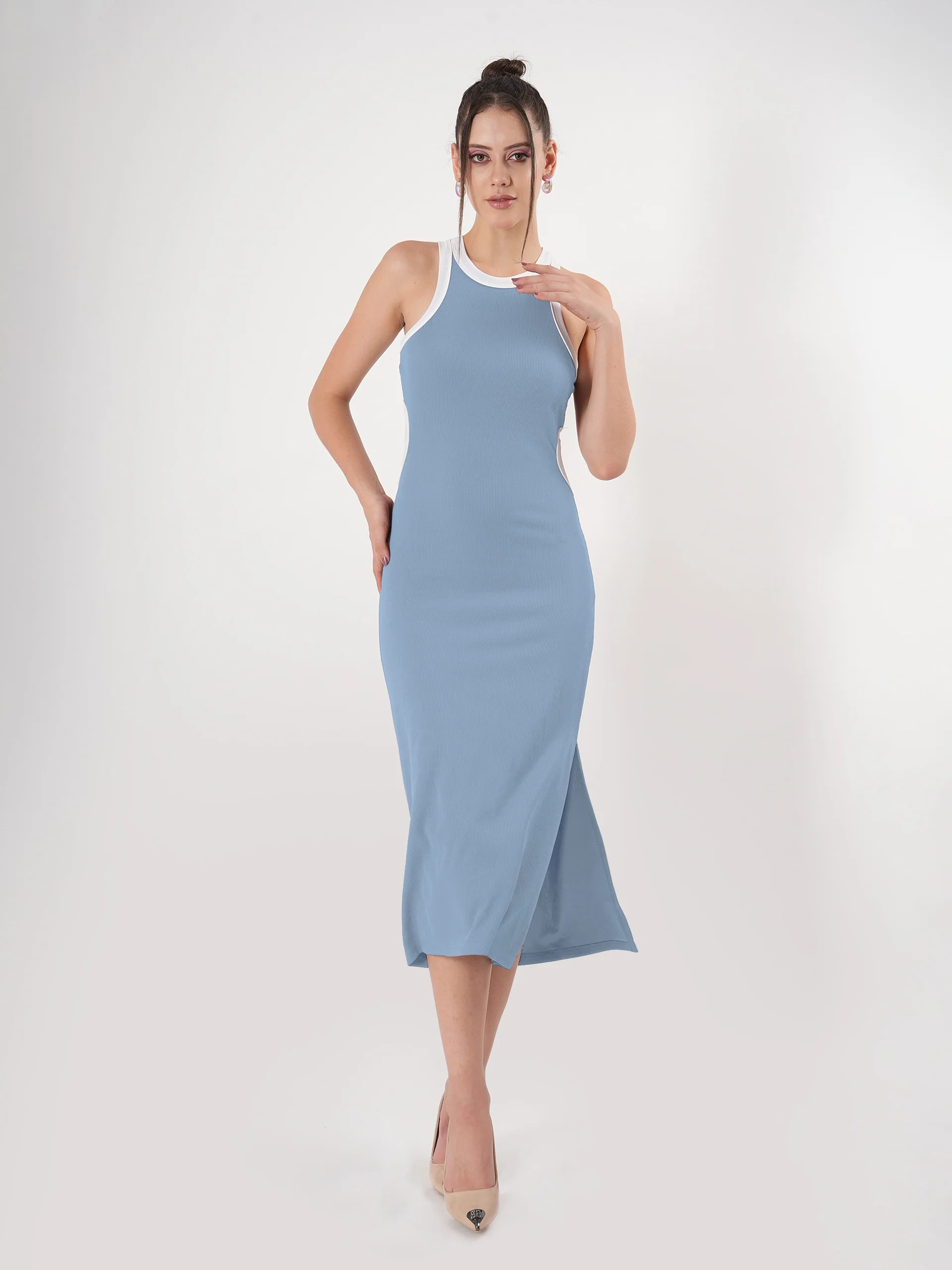 Clobug Sleeveless Midi Dress With Round Neck Back Detail - Image 39