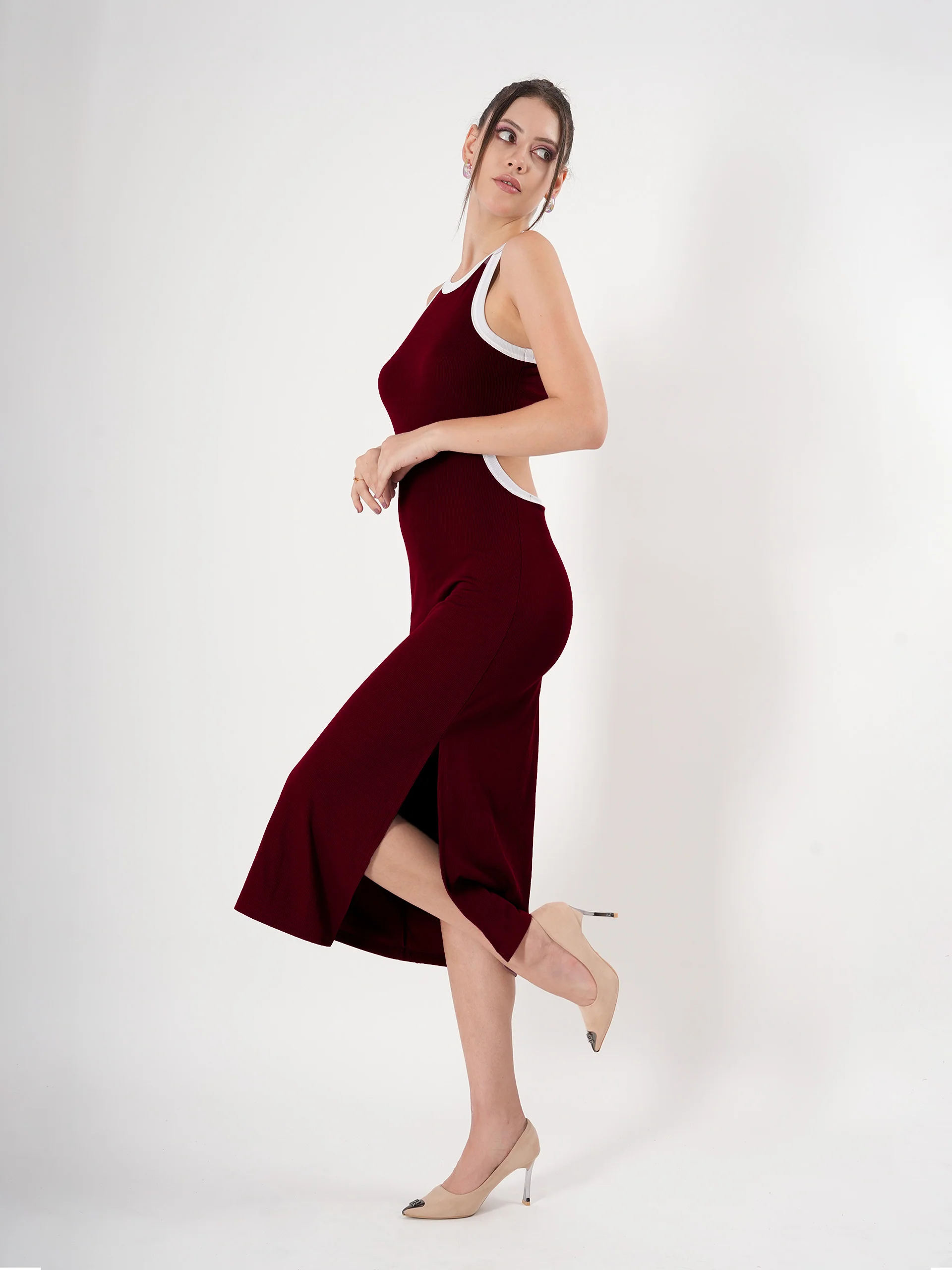 Clobug Sleeveless Midi Dress With Round Neck Back Detail - Image 42