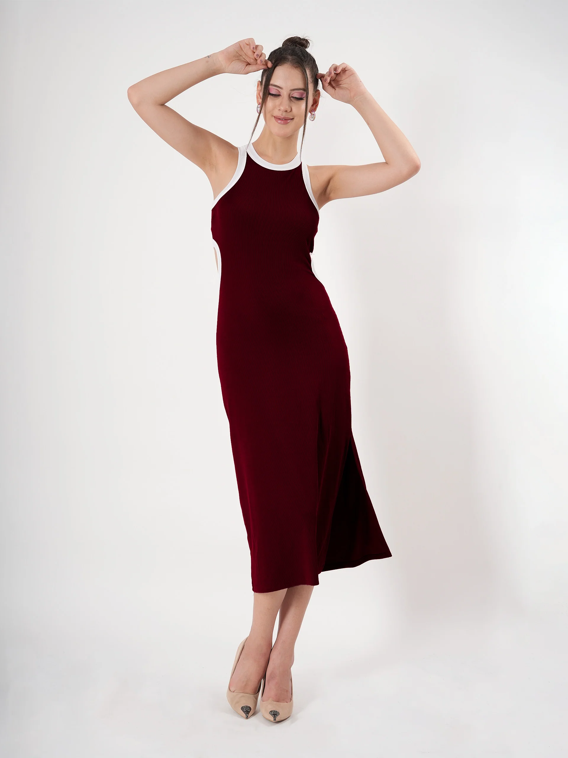 Clobug Sleeveless Midi Dress With Round Neck Back Detail - Image 45