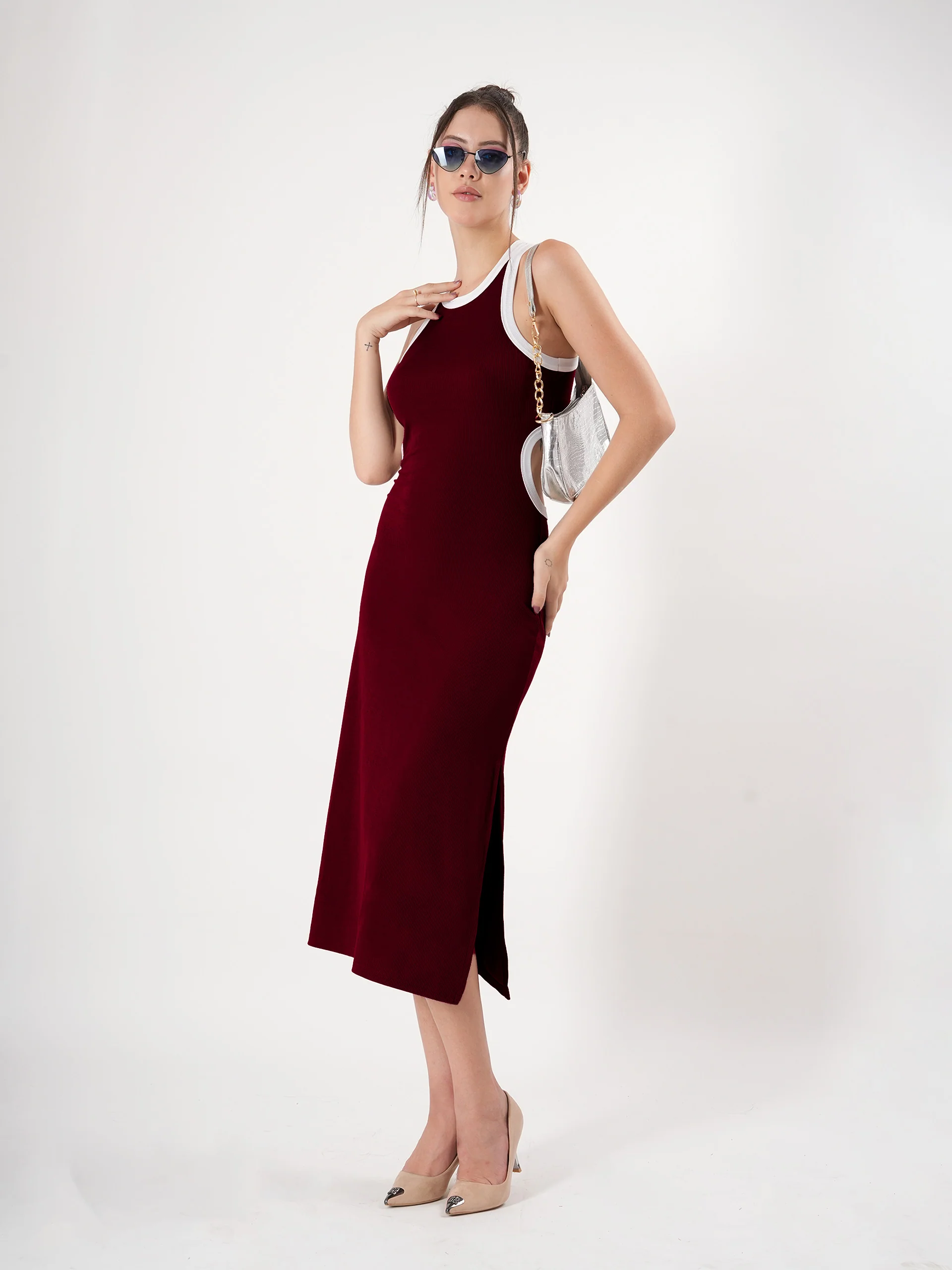 Clobug Sleeveless Midi Dress With Round Neck Back Detail - Image 47