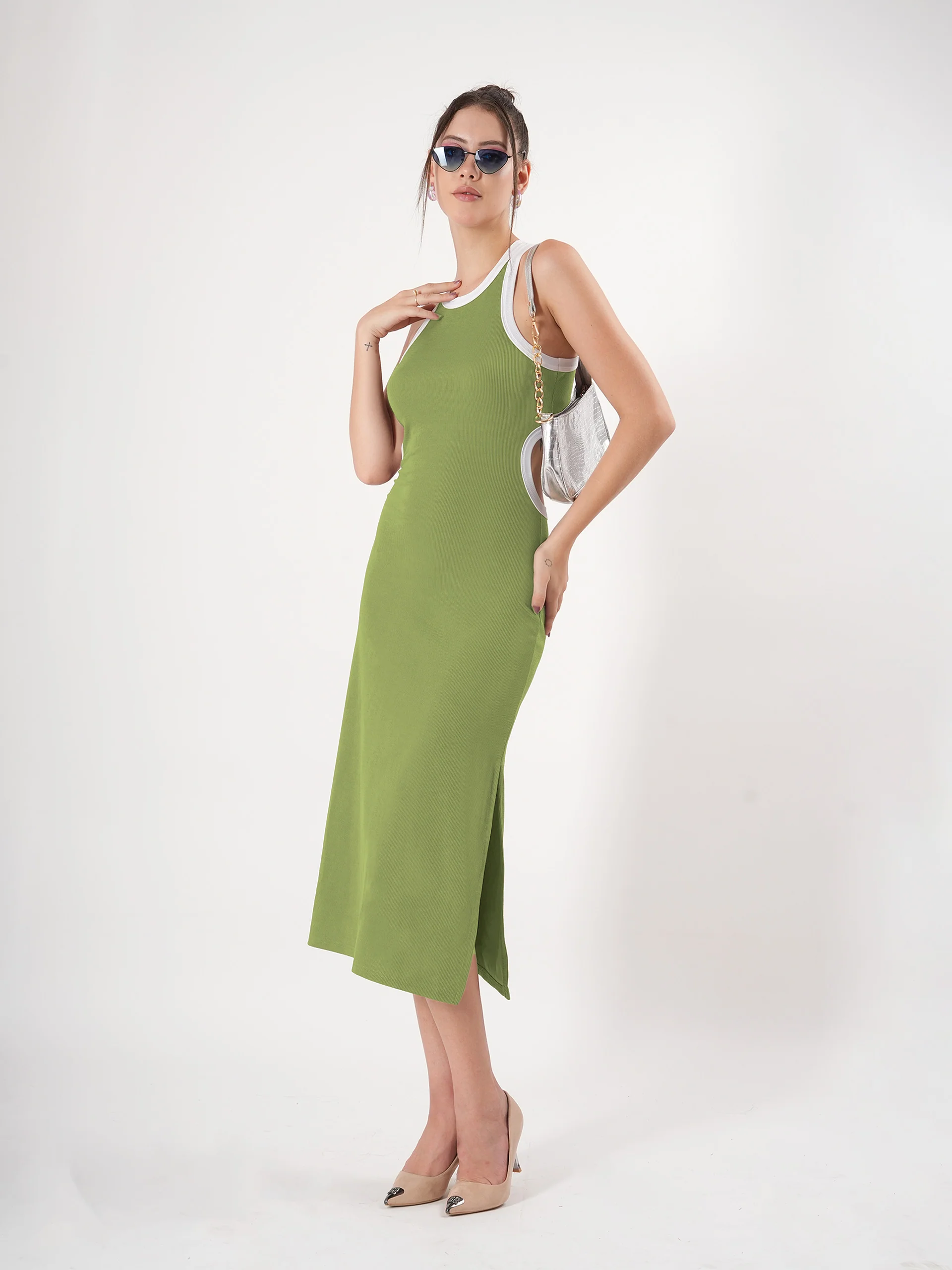 Clobug Sleeveless Midi Dress With Round Neck Back Detail - Image 61