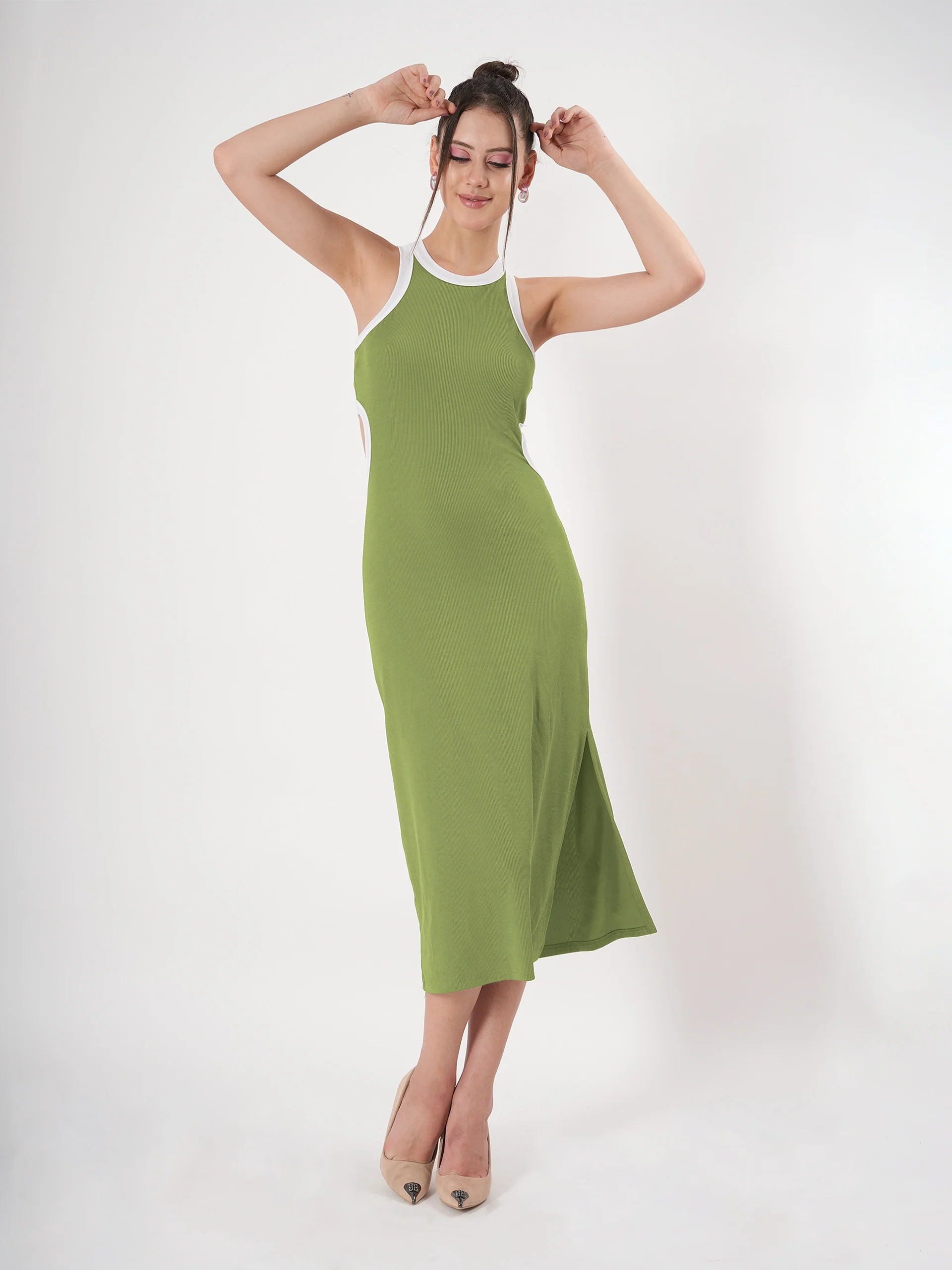 Clobug Sleeveless Midi Dress With Round Neck Back Detail - Image 63