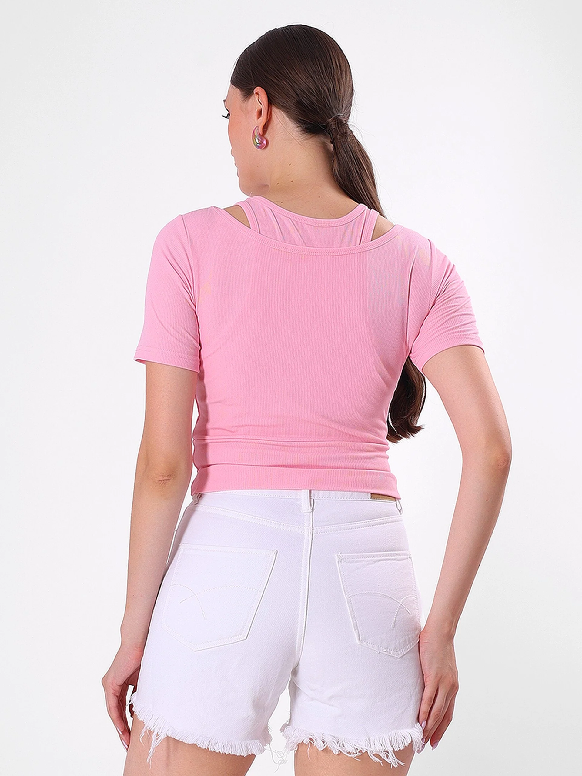 Solid Pink Top With Round Neck & Spaghetti Strap - Image 4