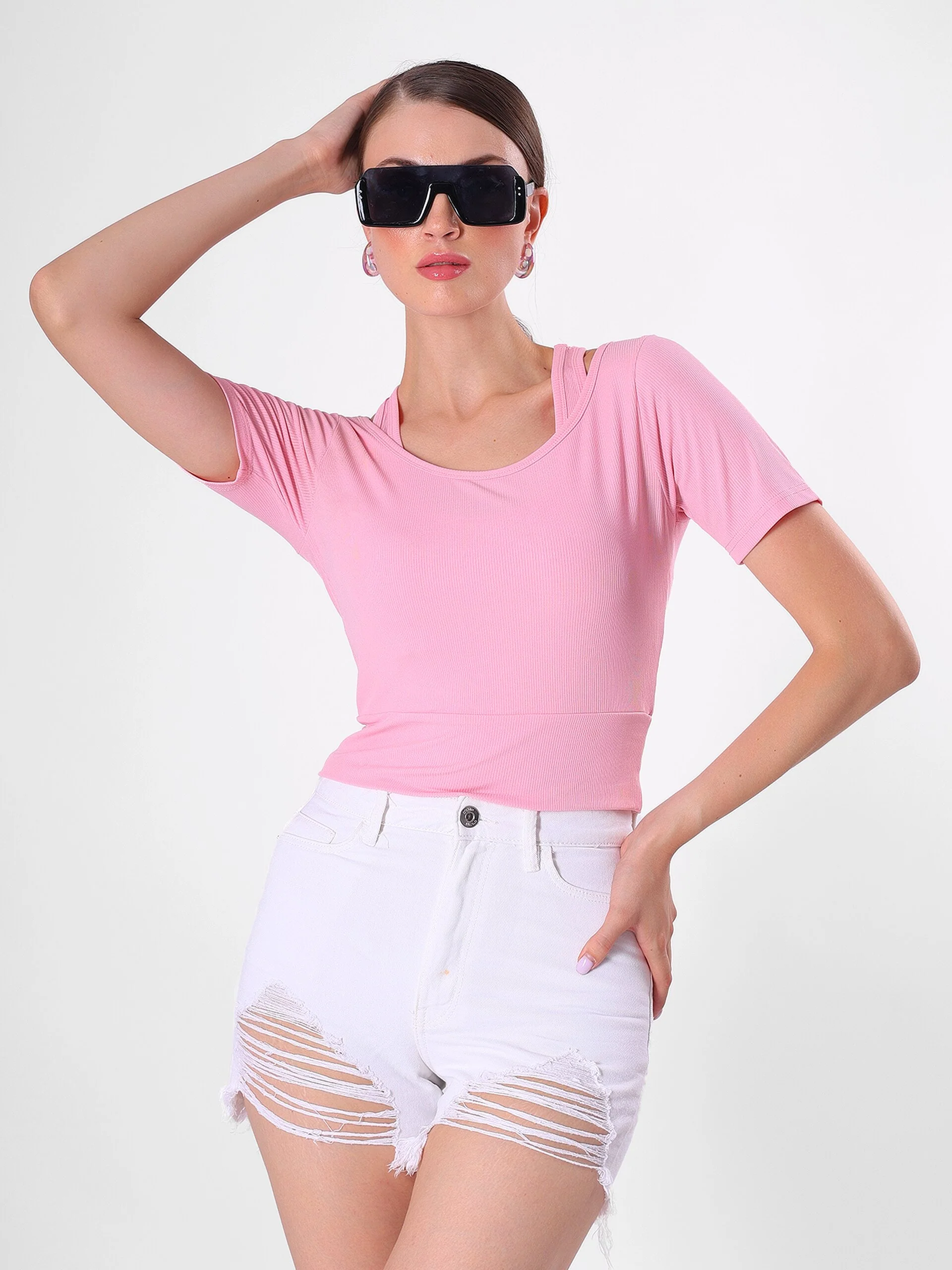 Solid Pink Top With Round Neck & Spaghetti Strap - Image 5