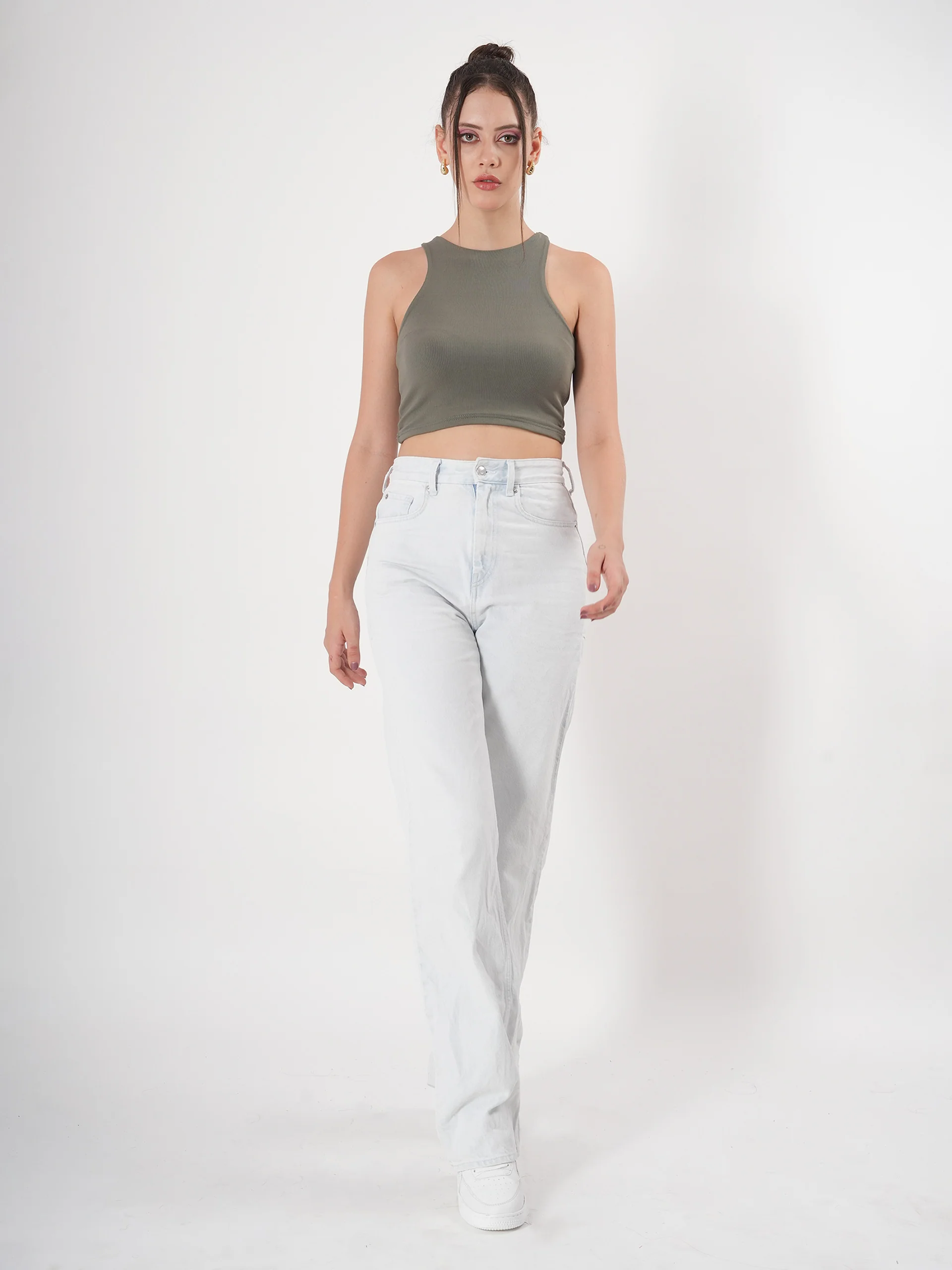 Clobug Solid Ribbed Sleeveless Crop Tank Top - Image 10