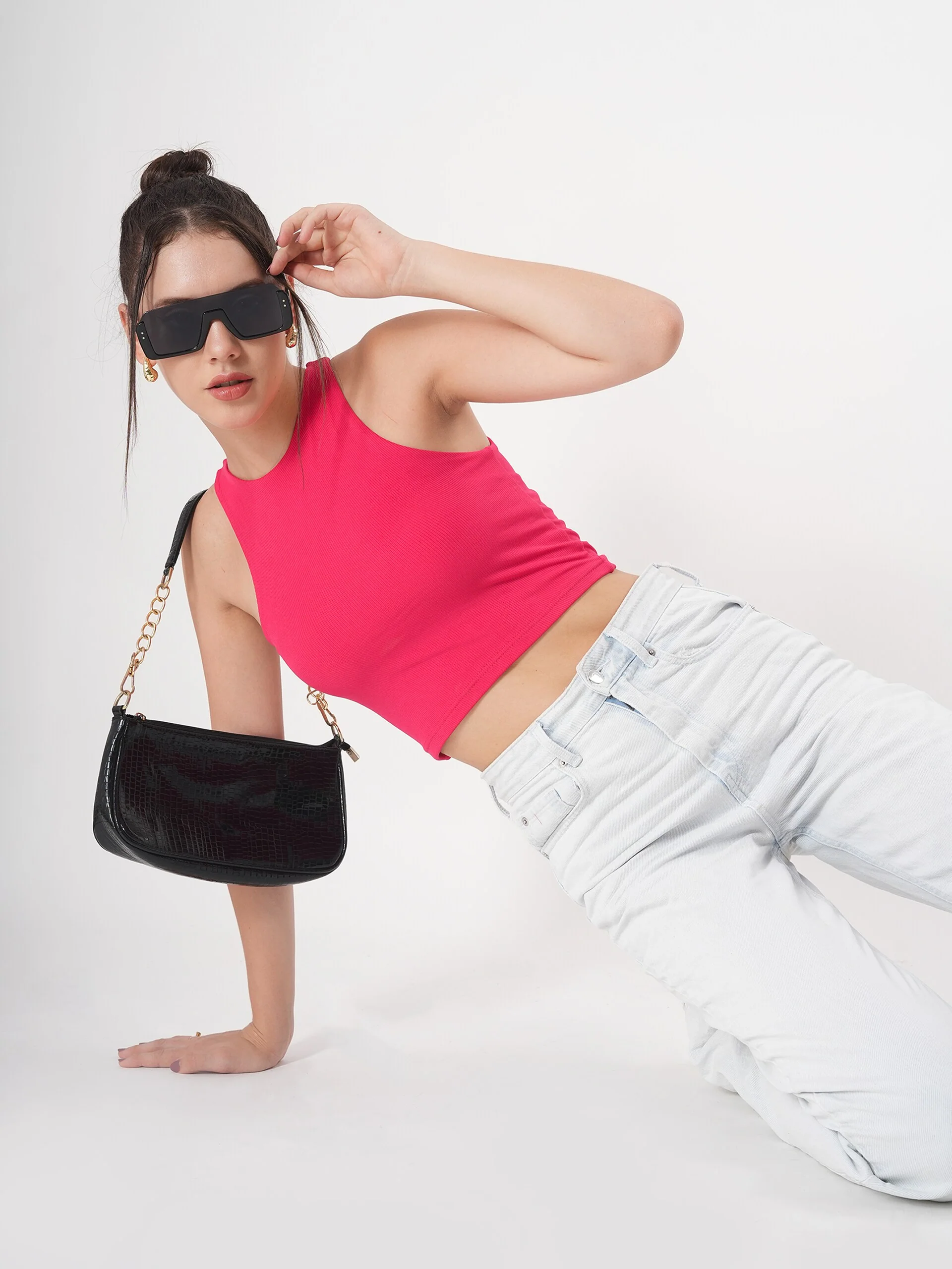 Clobug Solid Ribbed Sleeveless Crop Tank Top - Image 16