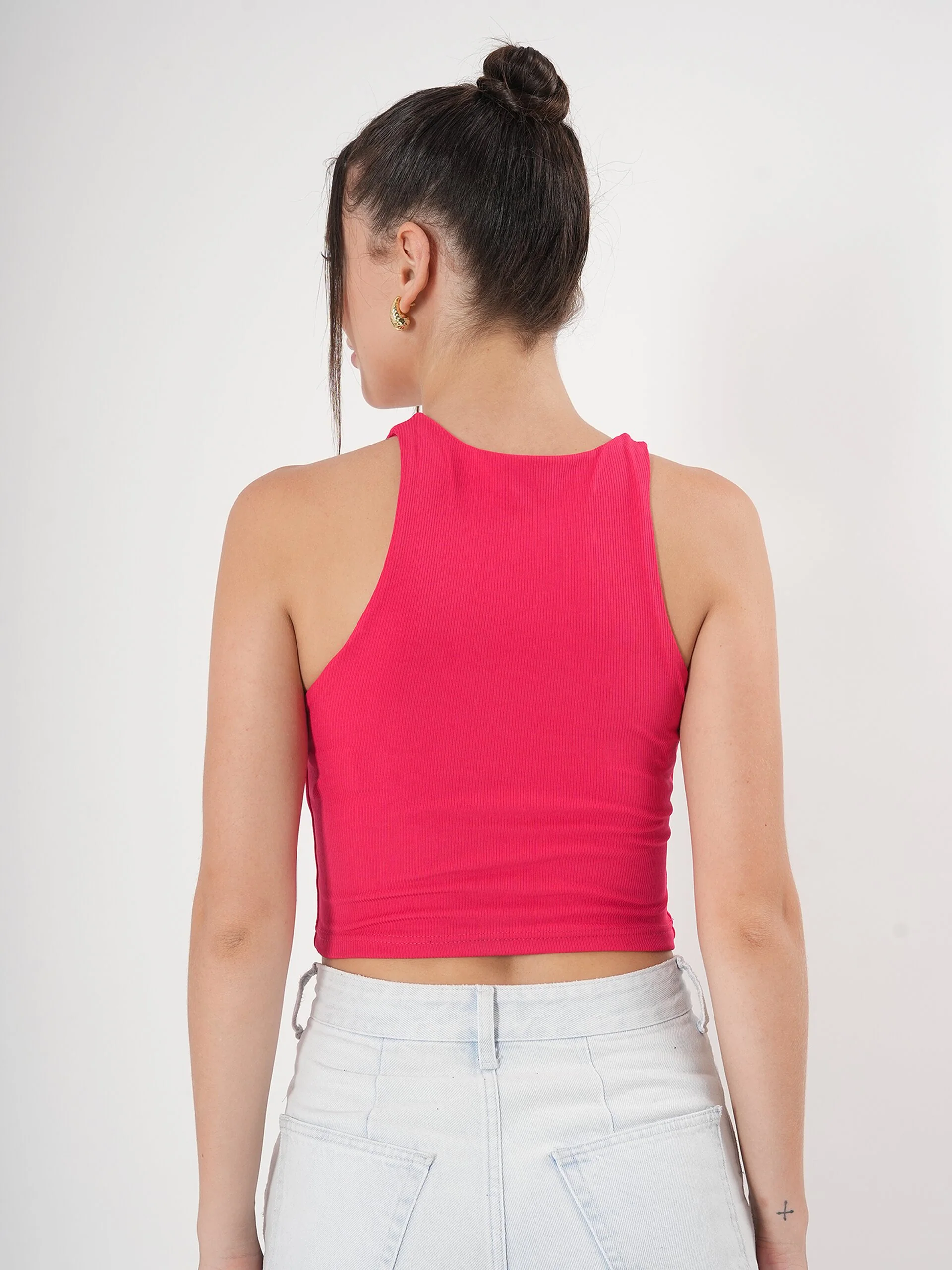Clobug Solid Ribbed Sleeveless Crop Tank Top - Image 19
