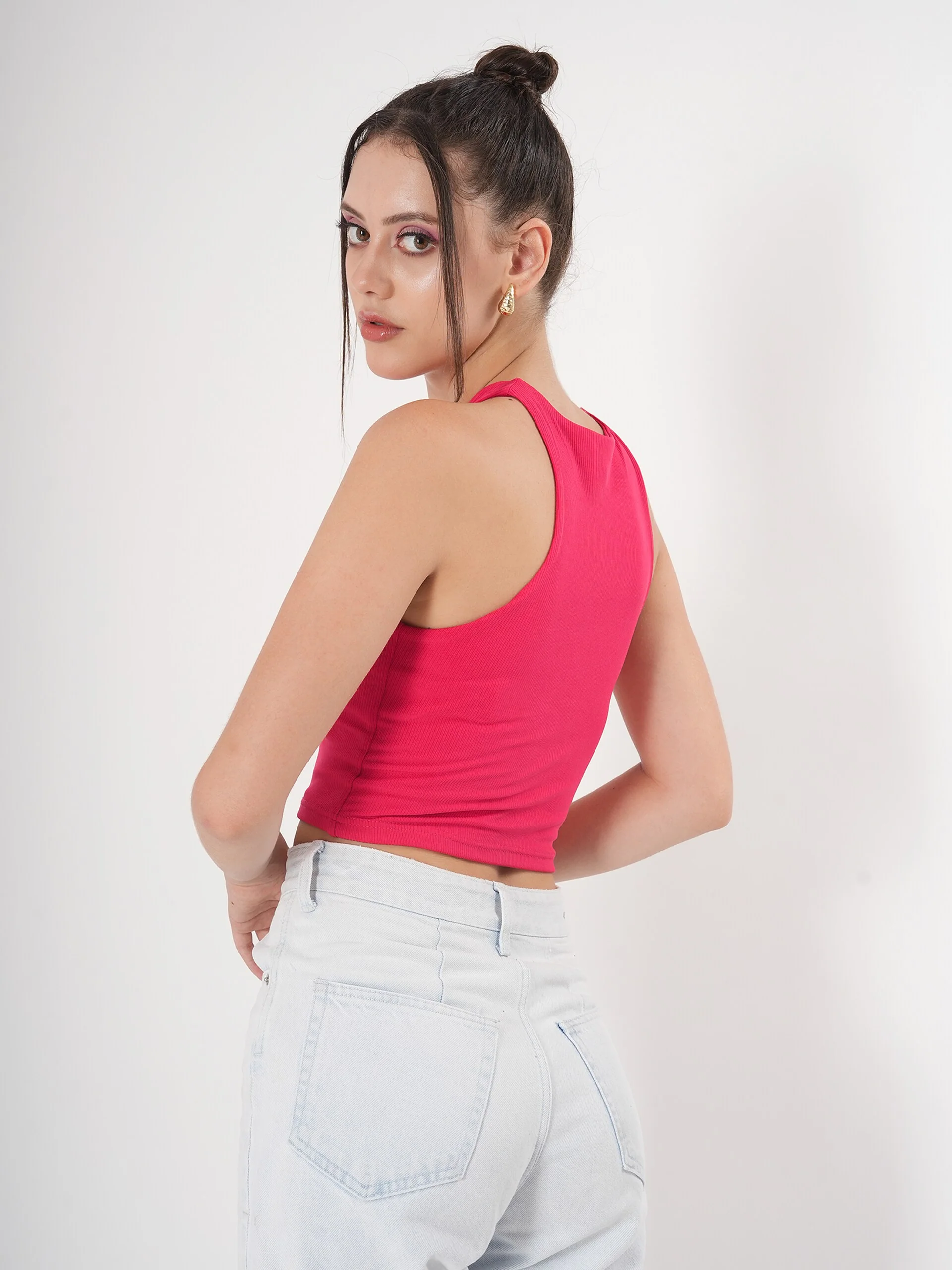 Clobug Solid Ribbed Sleeveless Crop Tank Top - Image 20