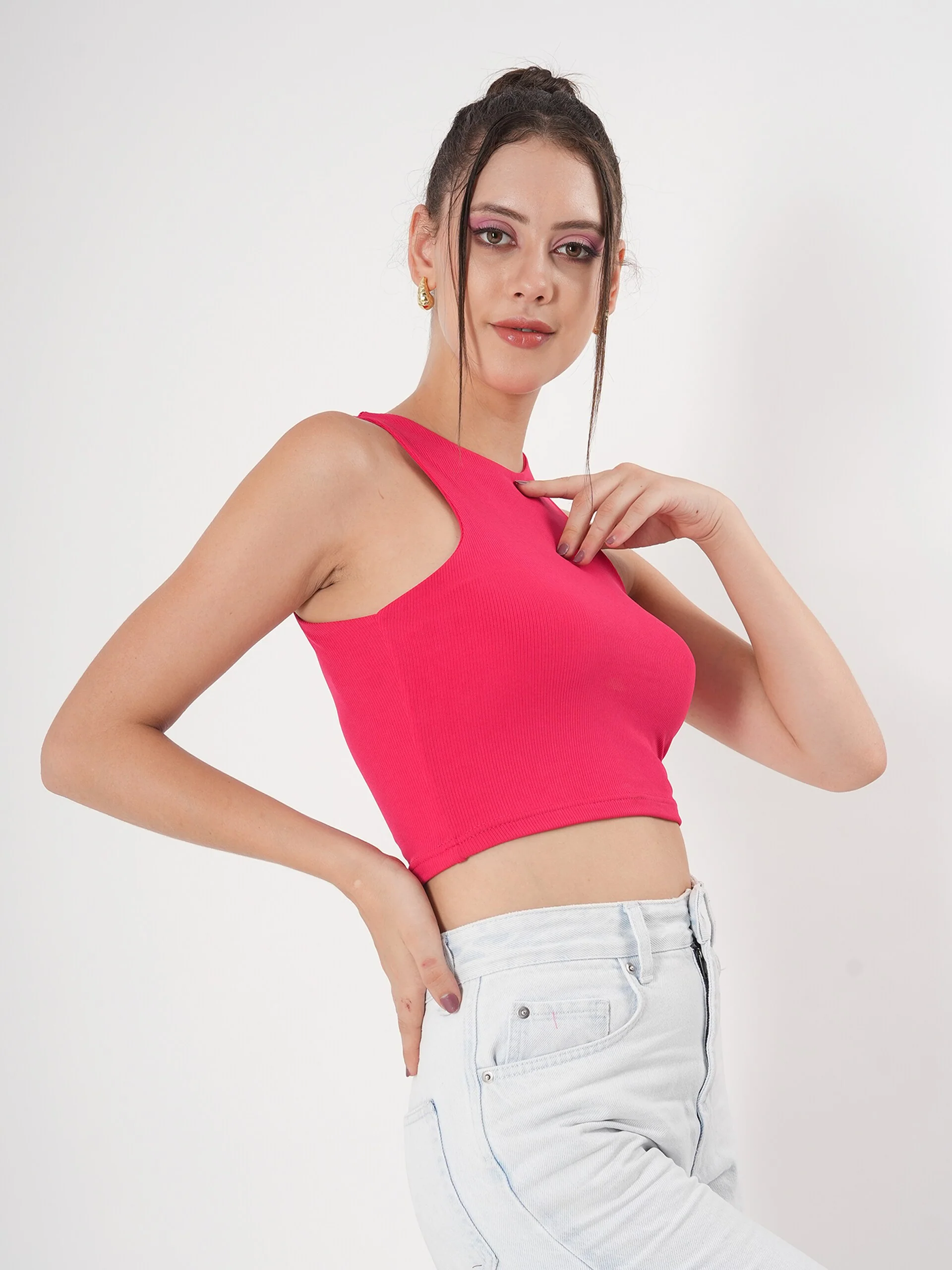 Clobug Solid Ribbed Sleeveless Crop Tank Top - Image 21