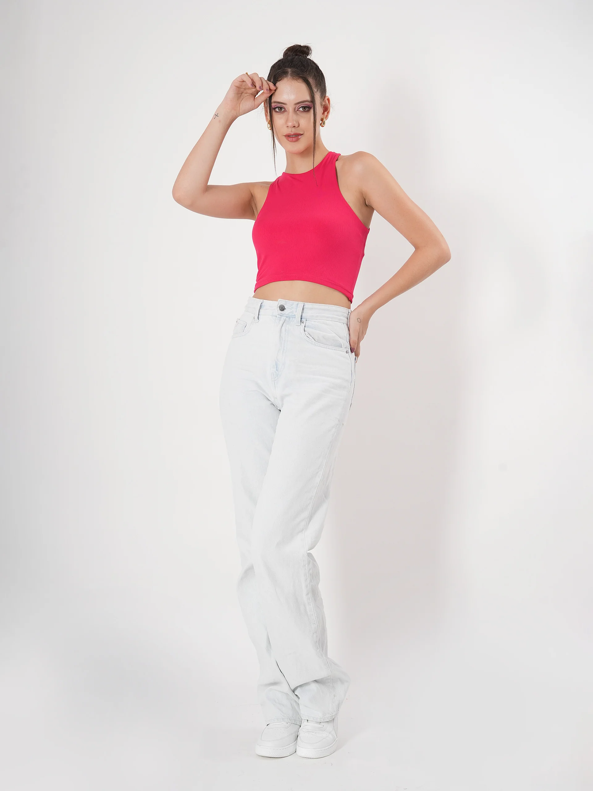 Clobug Solid Ribbed Sleeveless Crop Tank Top - Image 23