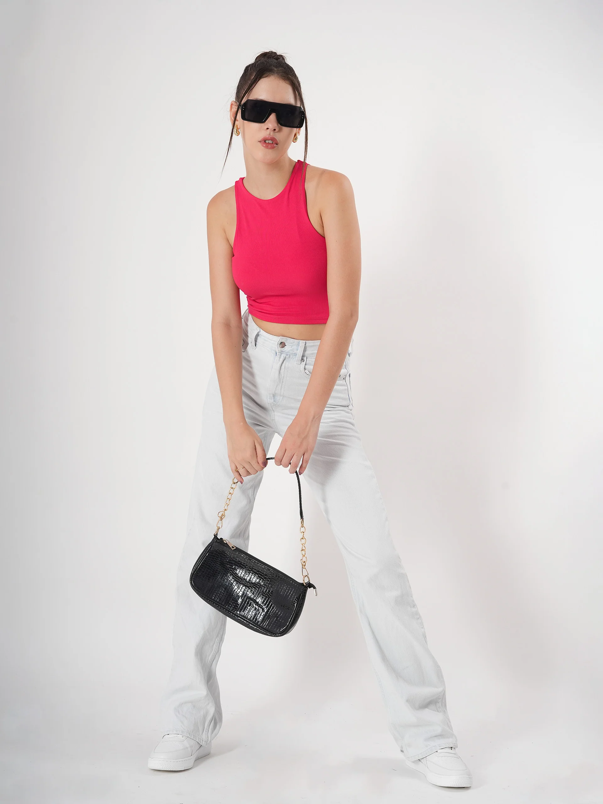 Clobug Solid Ribbed Sleeveless Crop Tank Top - Image 24