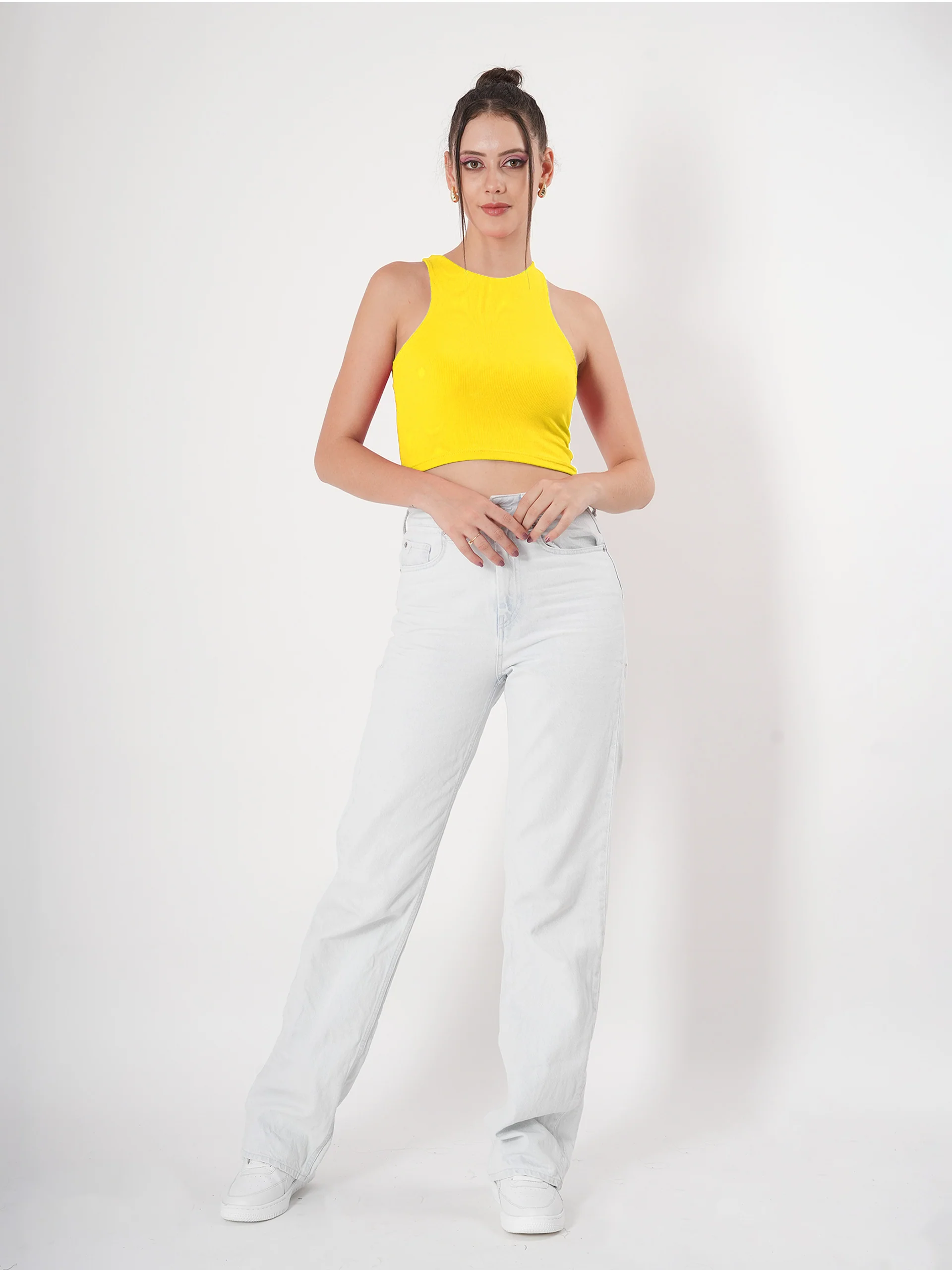 Clobug Solid Ribbed Sleeveless Crop Tank Top - Image 25