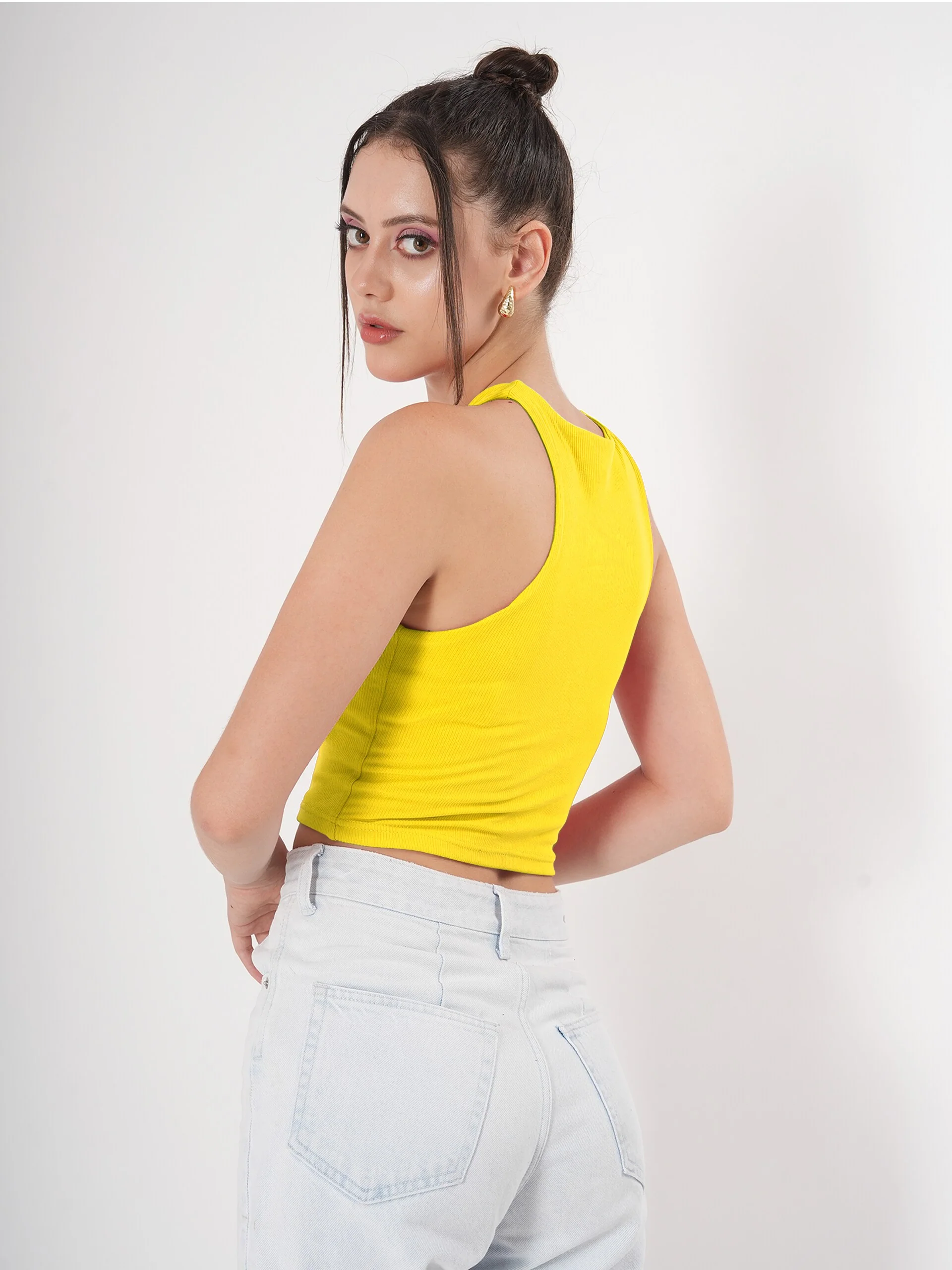 Clobug Solid Ribbed Sleeveless Crop Tank Top - Image 27