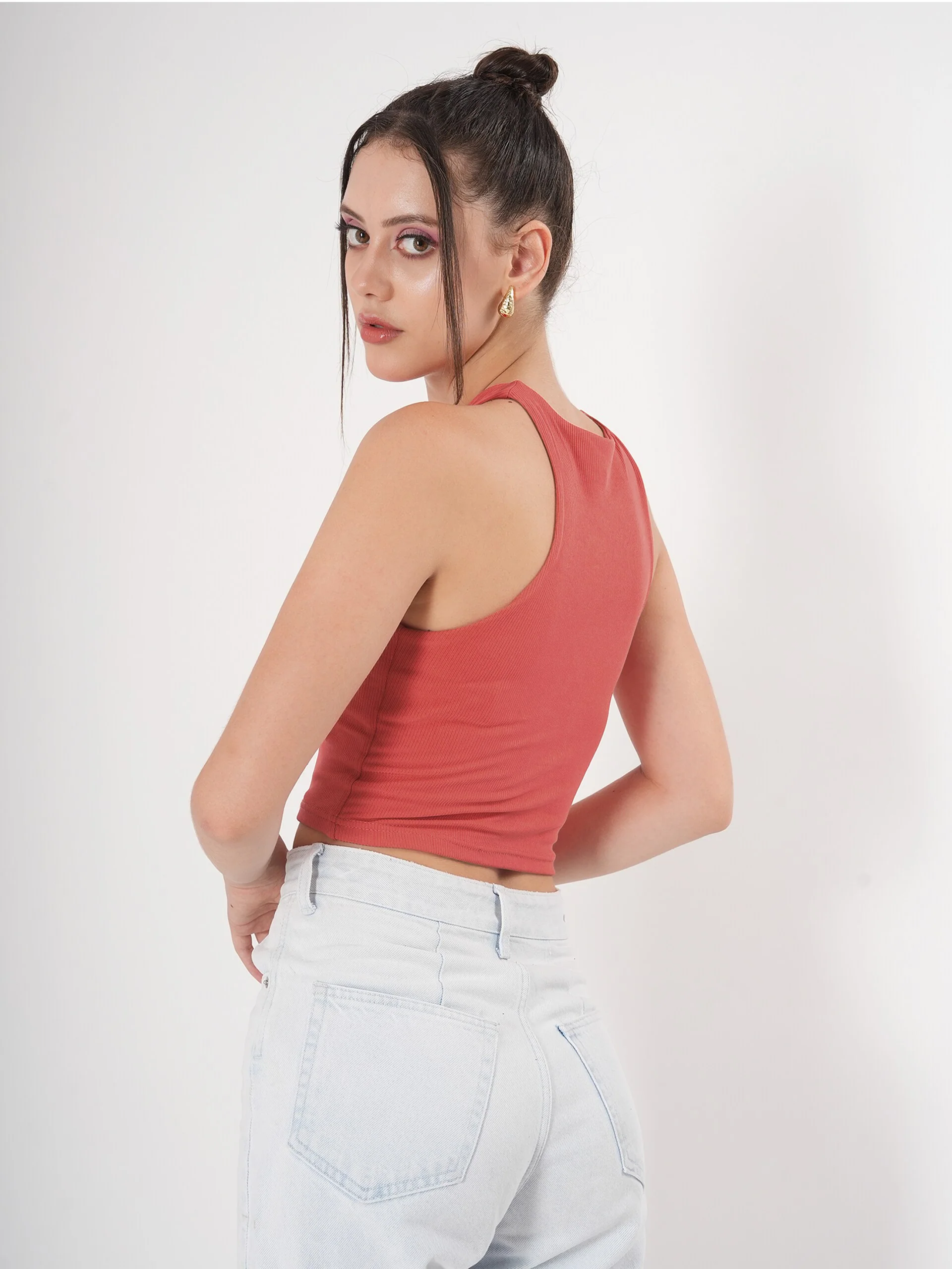 Clobug Solid Ribbed Sleeveless Crop Tank Top - Image 34