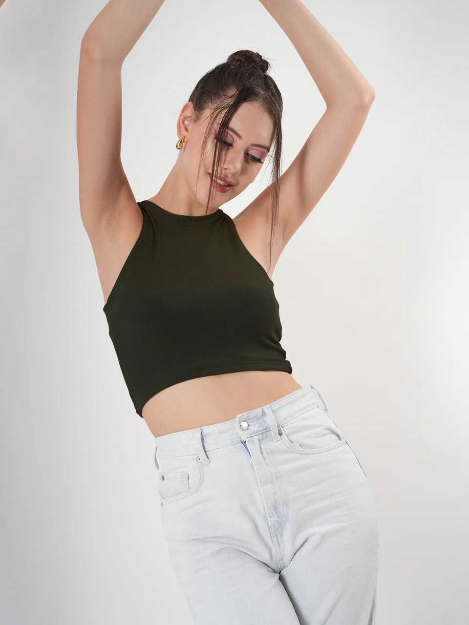 Clobug Solid Ribbed Sleeveless Crop Tank Top - Image 35