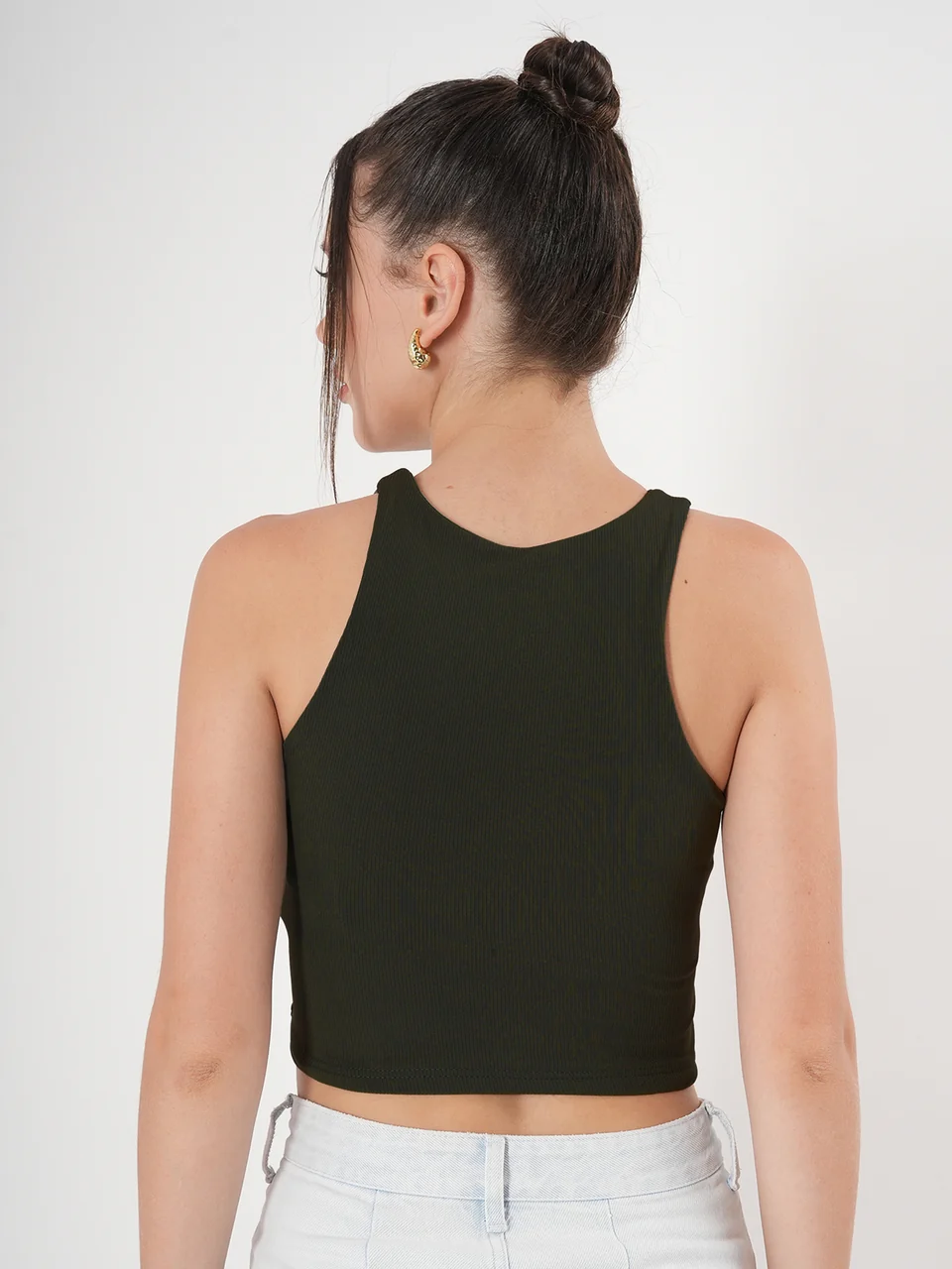 Clobug Solid Ribbed Sleeveless Crop Tank Top - Image 36