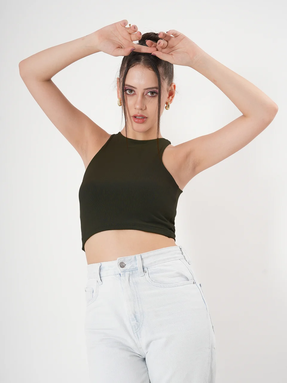Clobug Solid Ribbed Sleeveless Crop Tank Top - Image 38