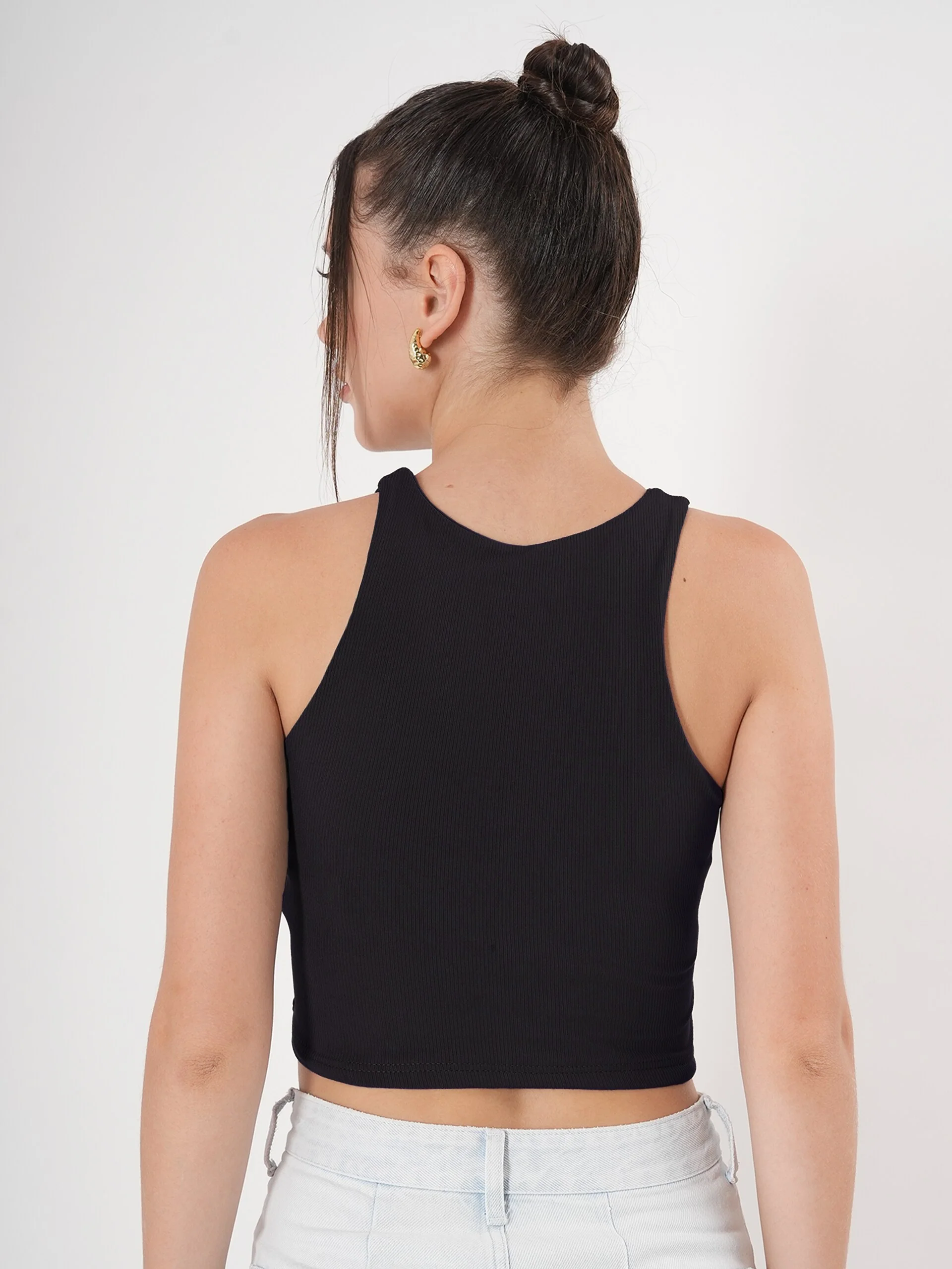 Clobug Solid Ribbed Sleeveless Crop Tank Top - Image 4