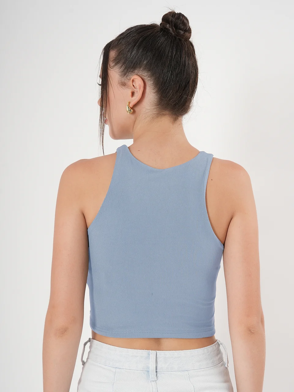 Clobug Solid Ribbed Sleeveless Crop Tank Top - Image 42