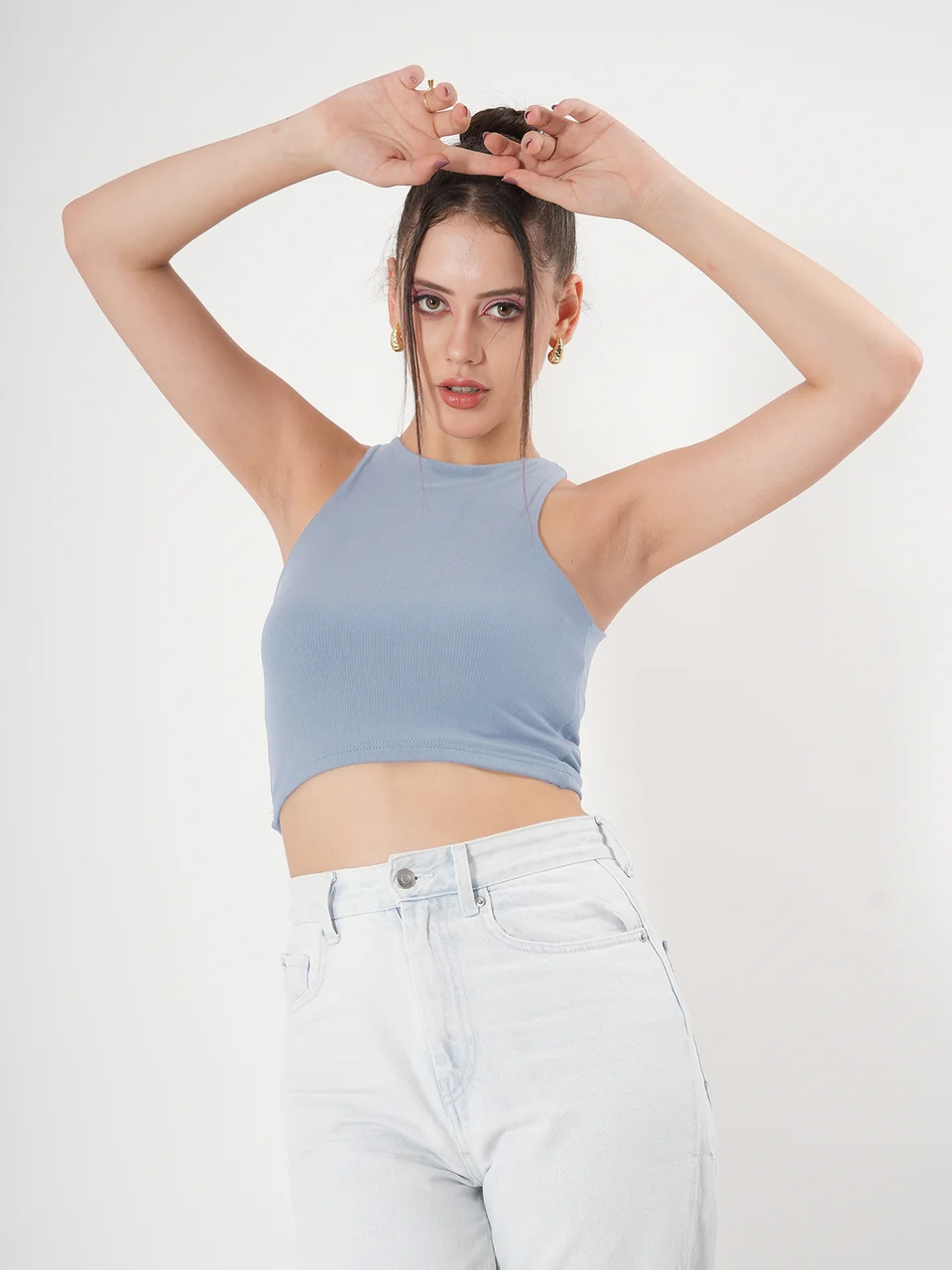 Clobug Solid Ribbed Sleeveless Crop Tank Top - Image 44