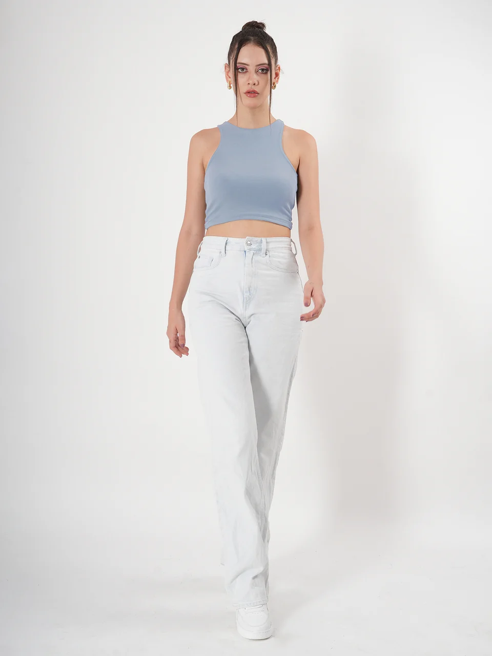 Clobug Solid Ribbed Sleeveless Crop Tank Top - Image 45