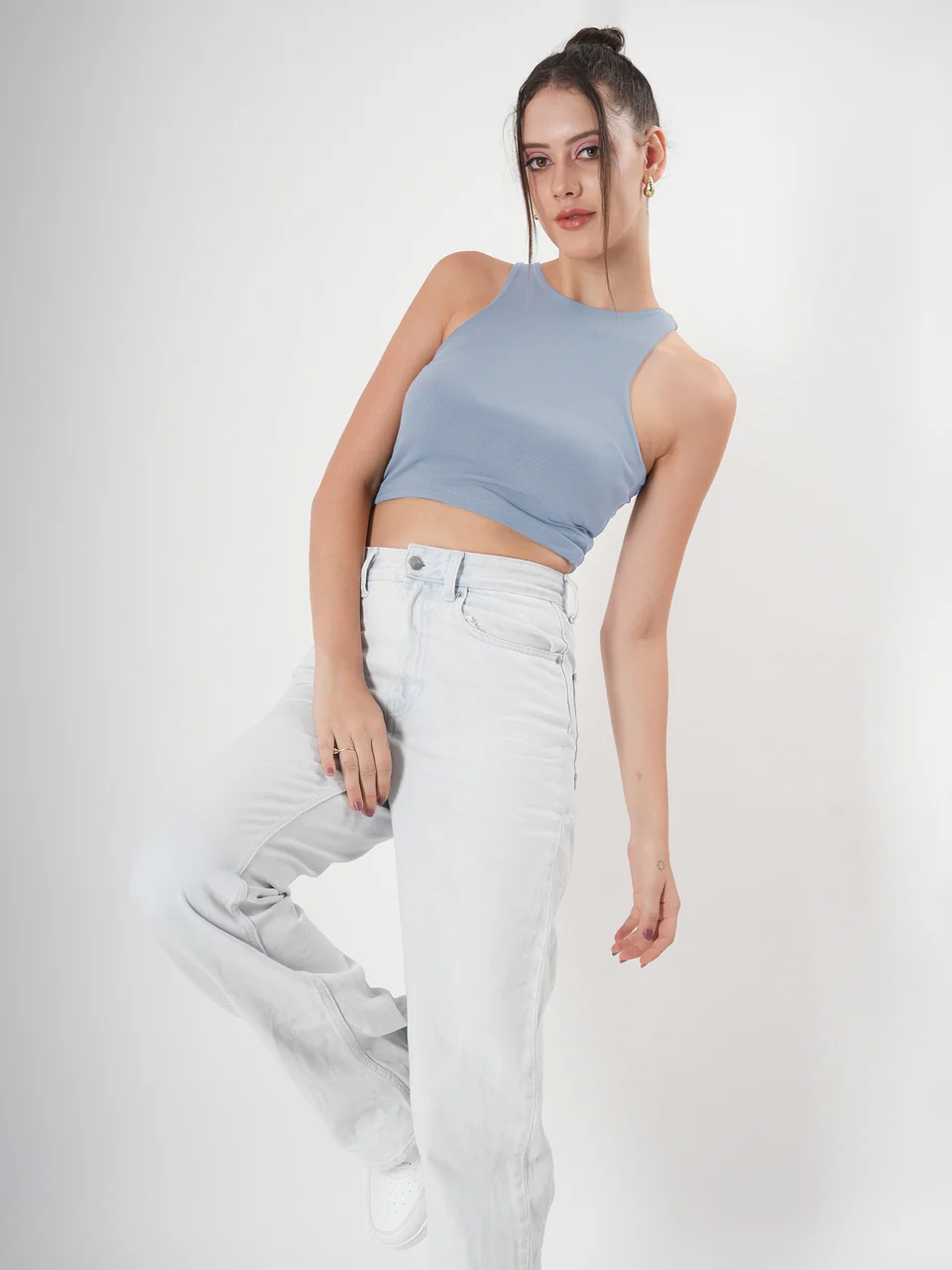 Clobug Solid Ribbed Sleeveless Crop Tank Top - Image 46