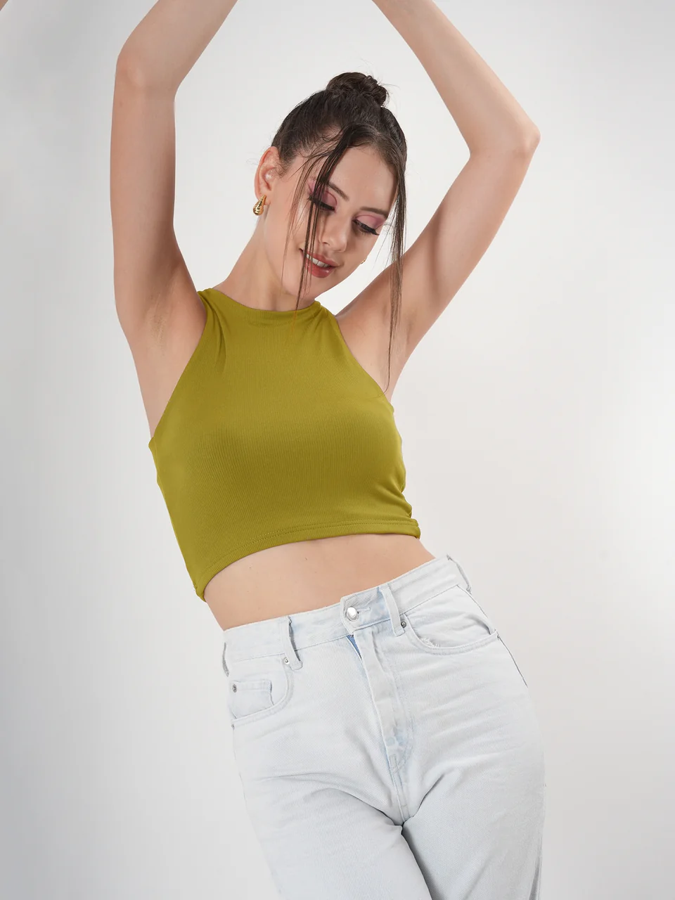 Clobug Solid Ribbed Sleeveless Crop Tank Top - Image 47